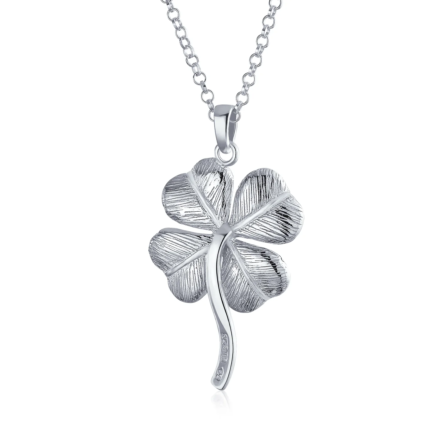 Saint Patrick Shamrock Good Luck Charm Pendant Necklace in Sterling Silver - Image 2