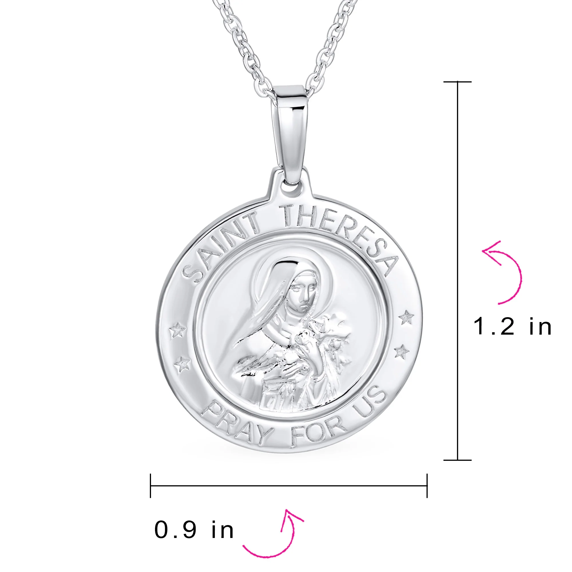 Large Patron of Missions Saint Theresa Pendant Necklace in Sterling Silver - Image 4