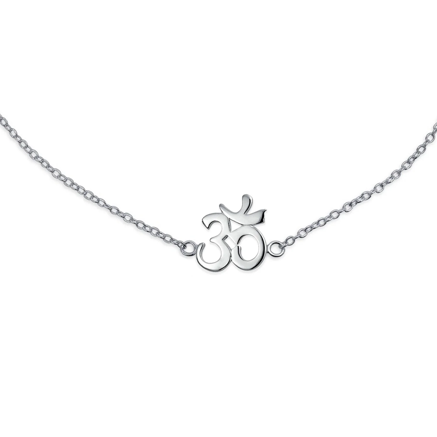 Sanskrit Aum Om Anklet Ankle Bracelet Religious Charm Silver 9-10 Inch - Image 2