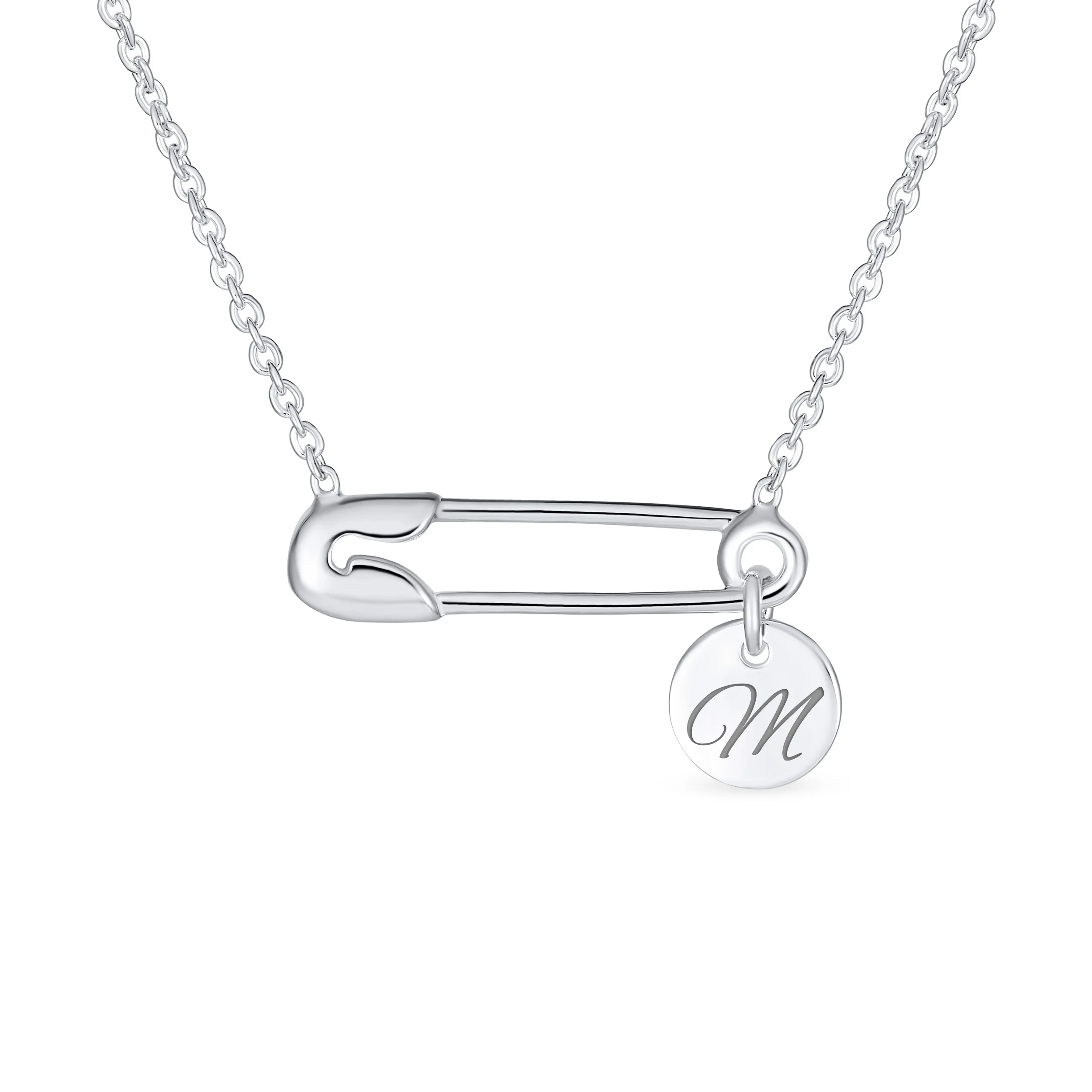 Script Solidarity Round Circle Sideways Safety Pin Pendant Necklace Silver - Image 10