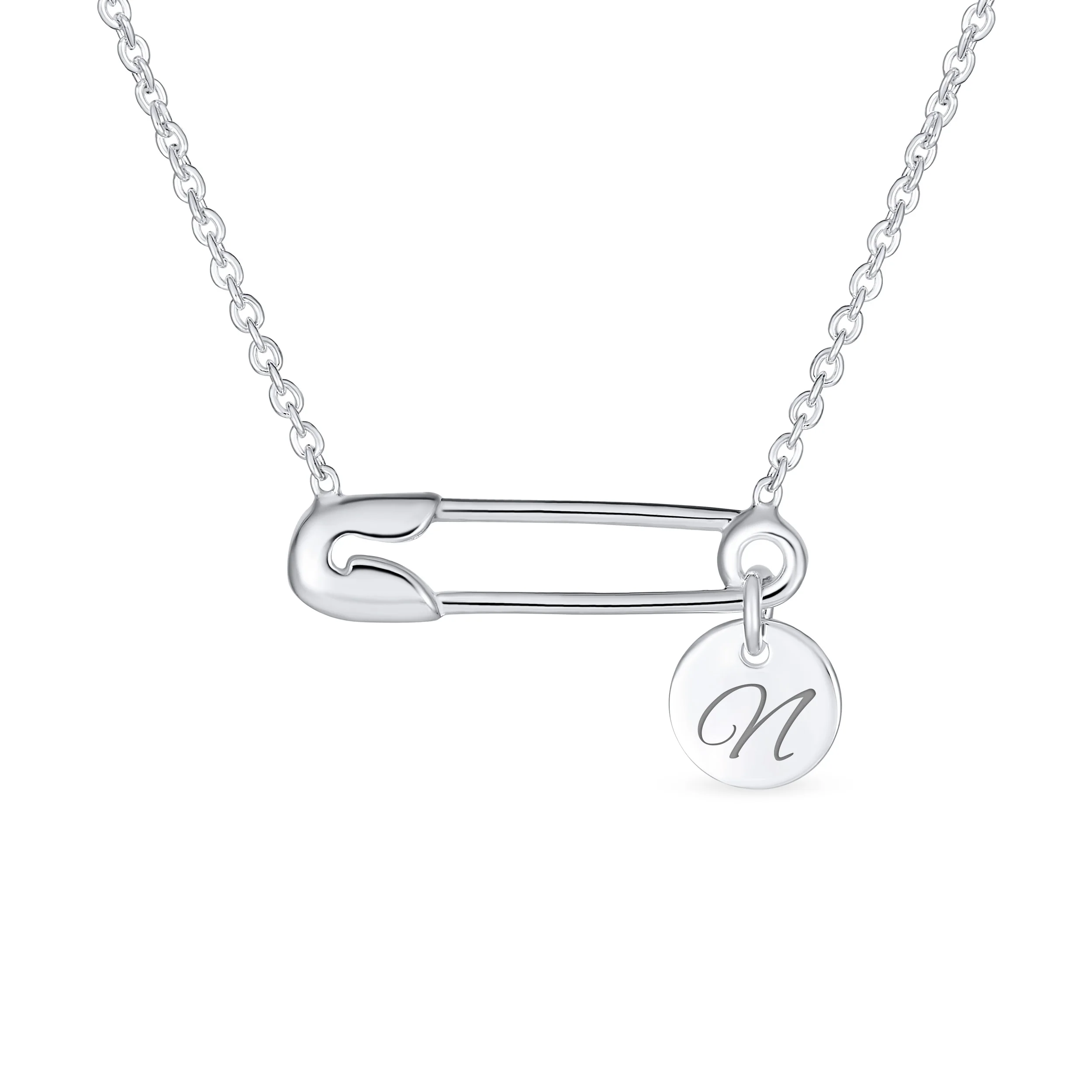 Script Solidarity Round Circle Sideways Safety Pin Pendant Necklace Silver - Image 11