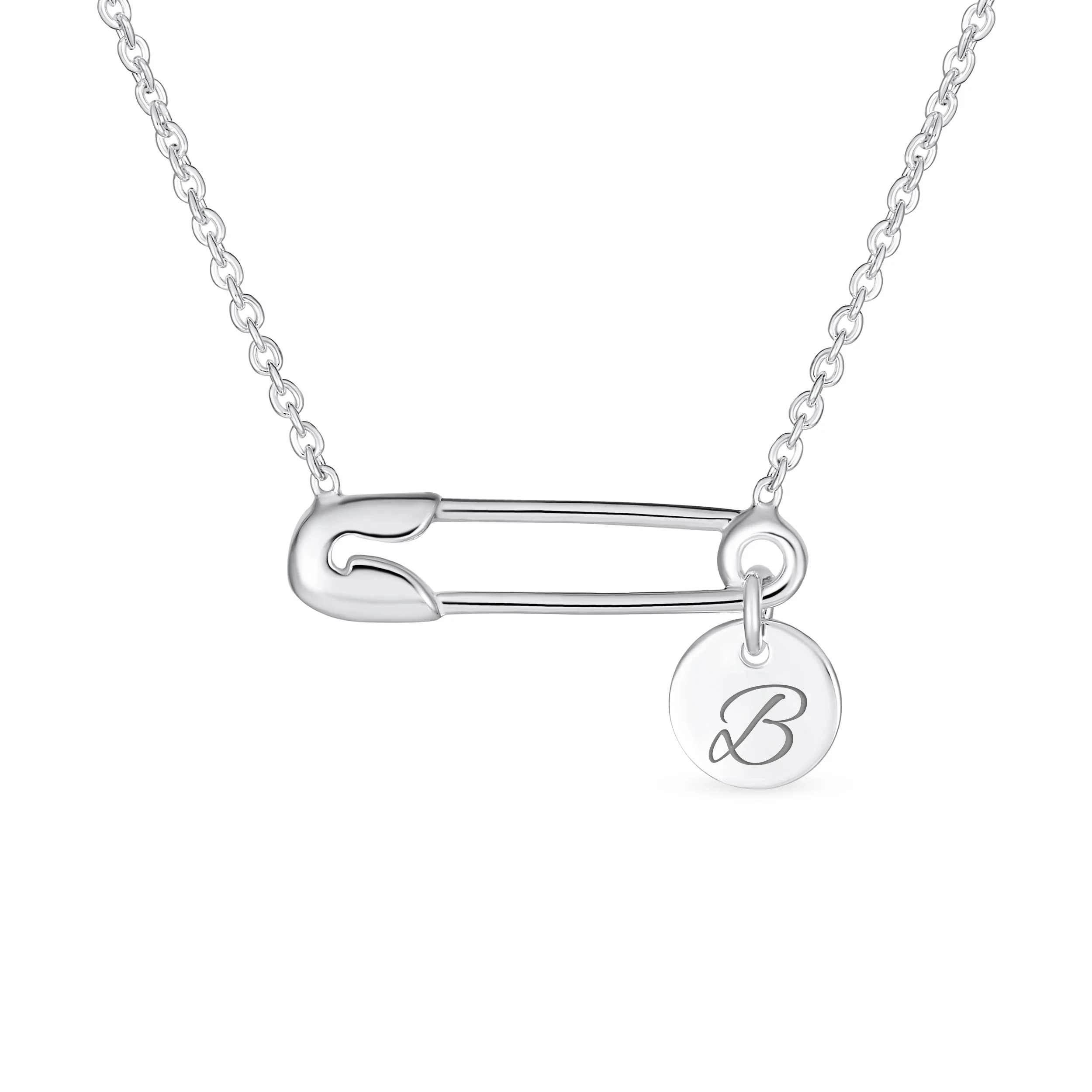 Script Solidarity Round Circle Sideways Safety Pin Pendant Necklace Silver - Image 2