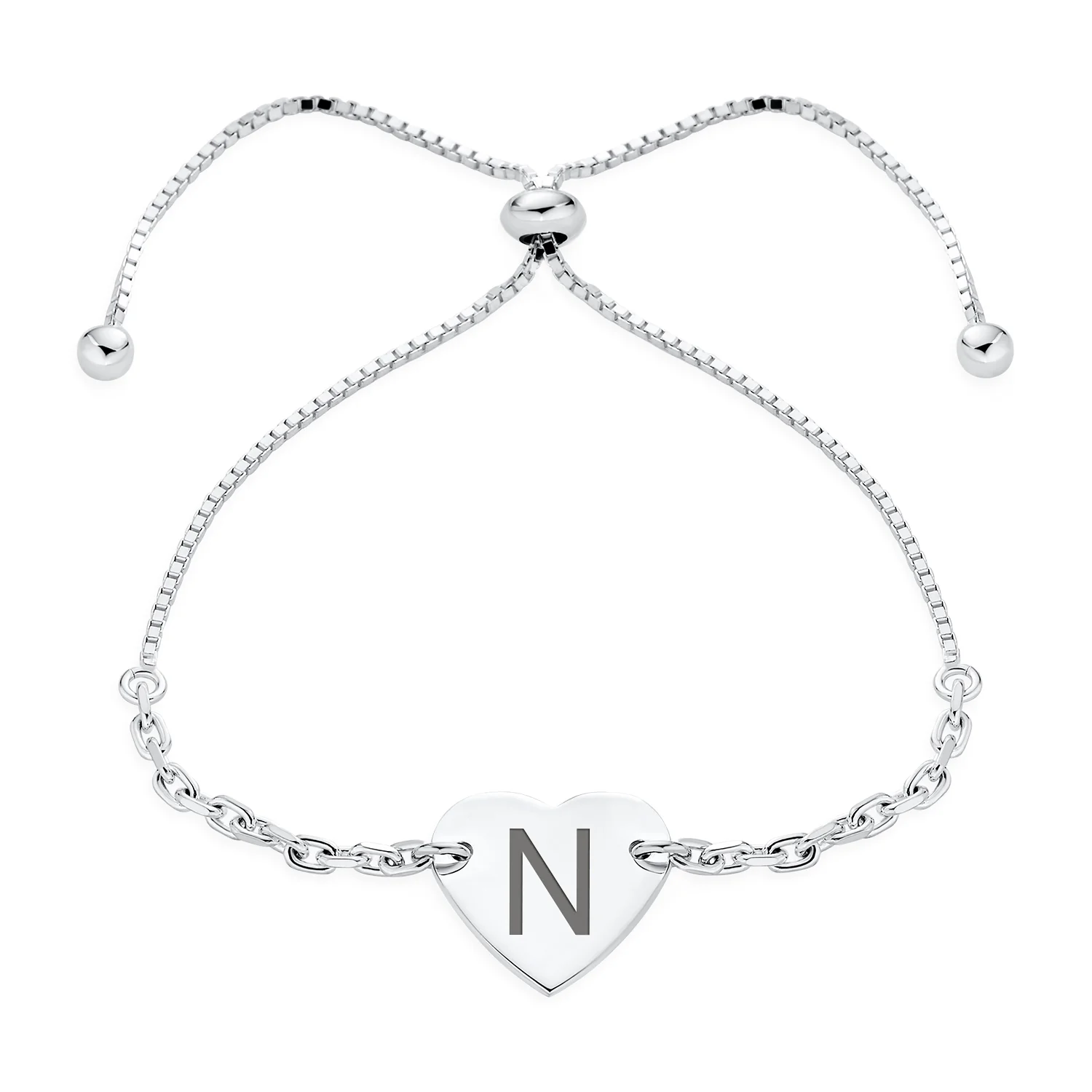 Script or Block Letter A-Z Initial Monogram Heart ID Bracelet Sterling Silver - Image 10