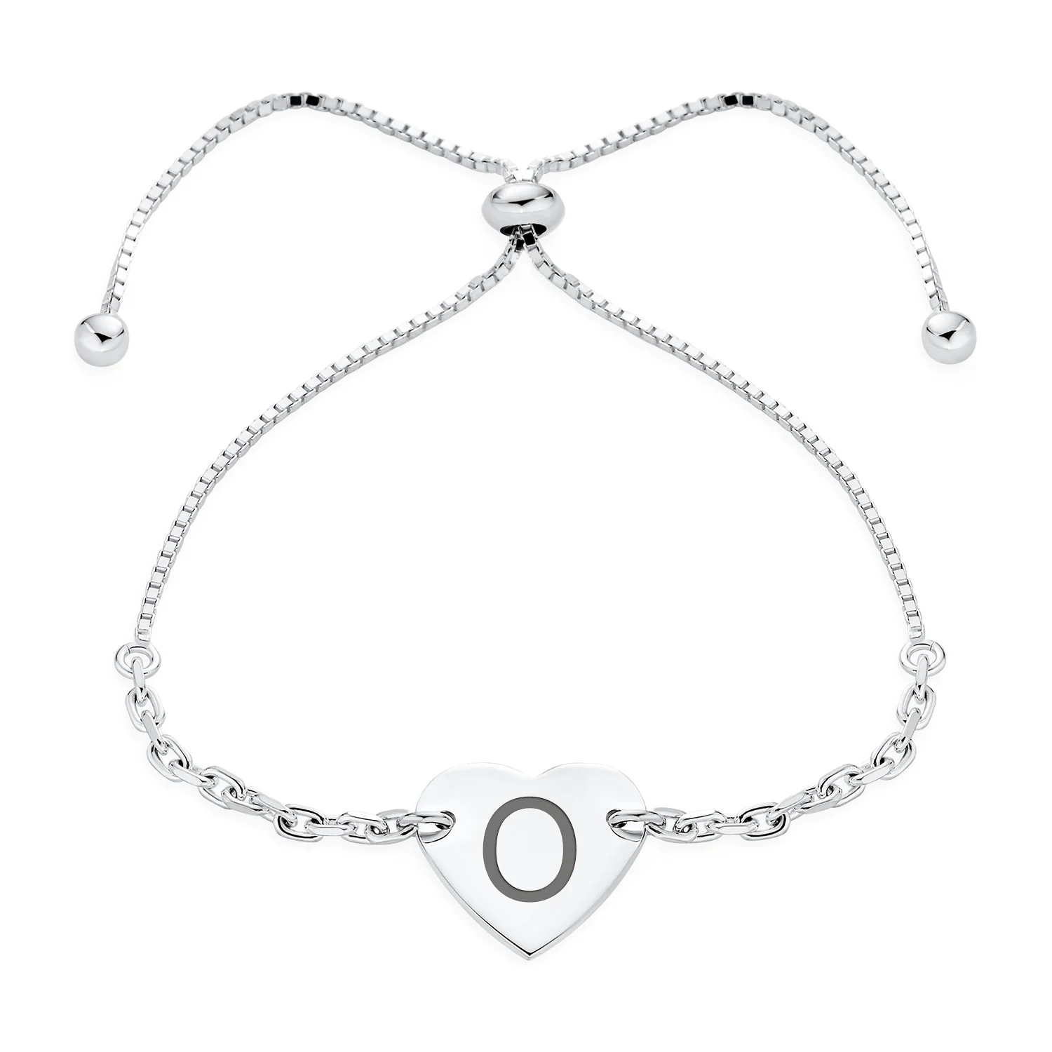 Script or Block Letter A-Z Initial Monogram Heart ID Bracelet Sterling Silver - Image 11