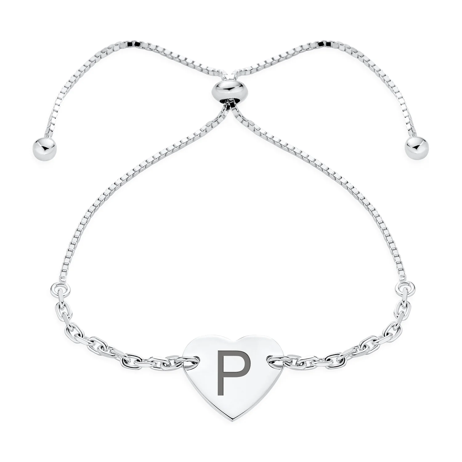 Script or Block Letter A-Z Initial Monogram Heart ID Bracelet Sterling Silver - Image 12