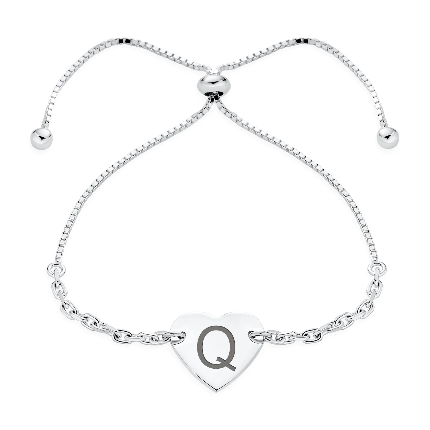 Script or Block Letter A-Z Initial Monogram Heart ID Bracelet Sterling Silver - Image 13