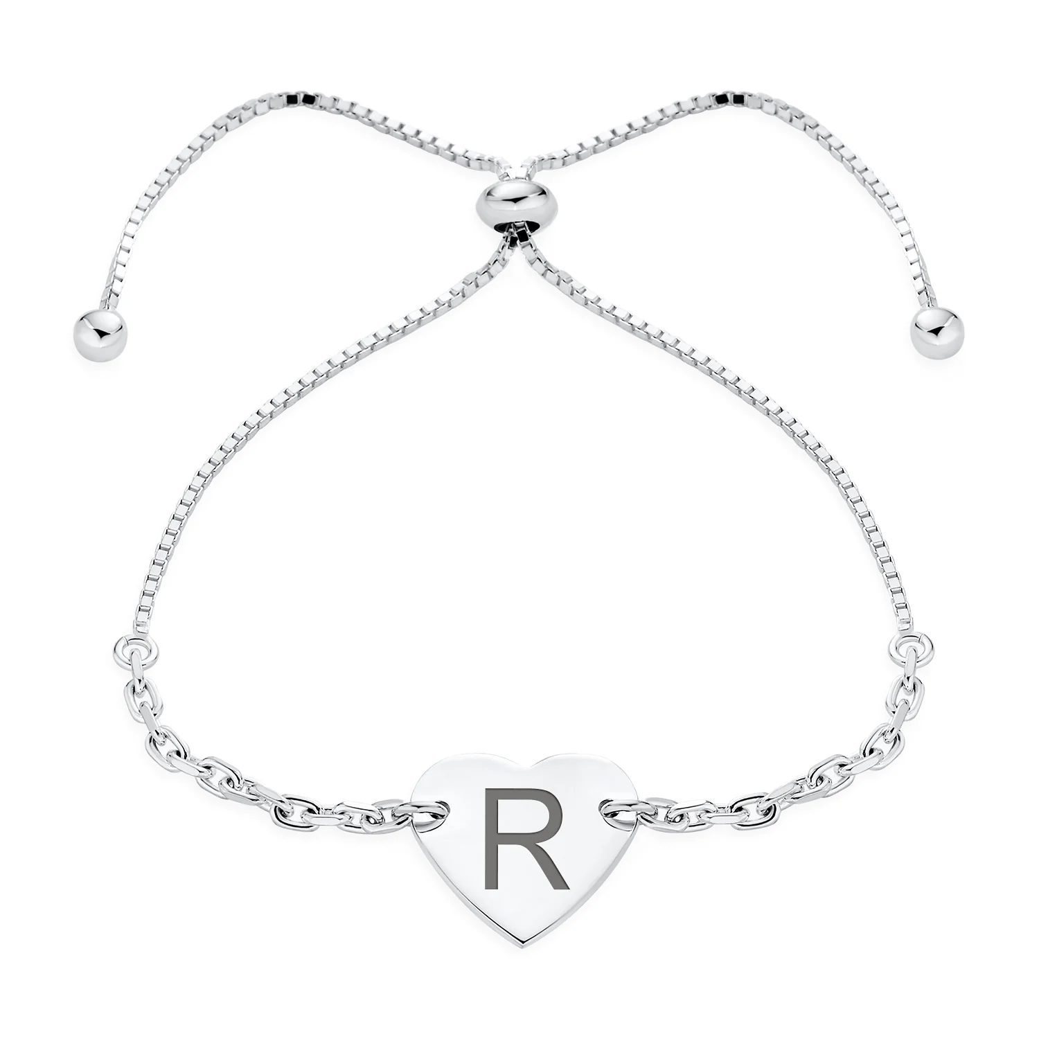 Script or Block Letter A-Z Initial Monogram Heart ID Bracelet Sterling Silver - Image 14