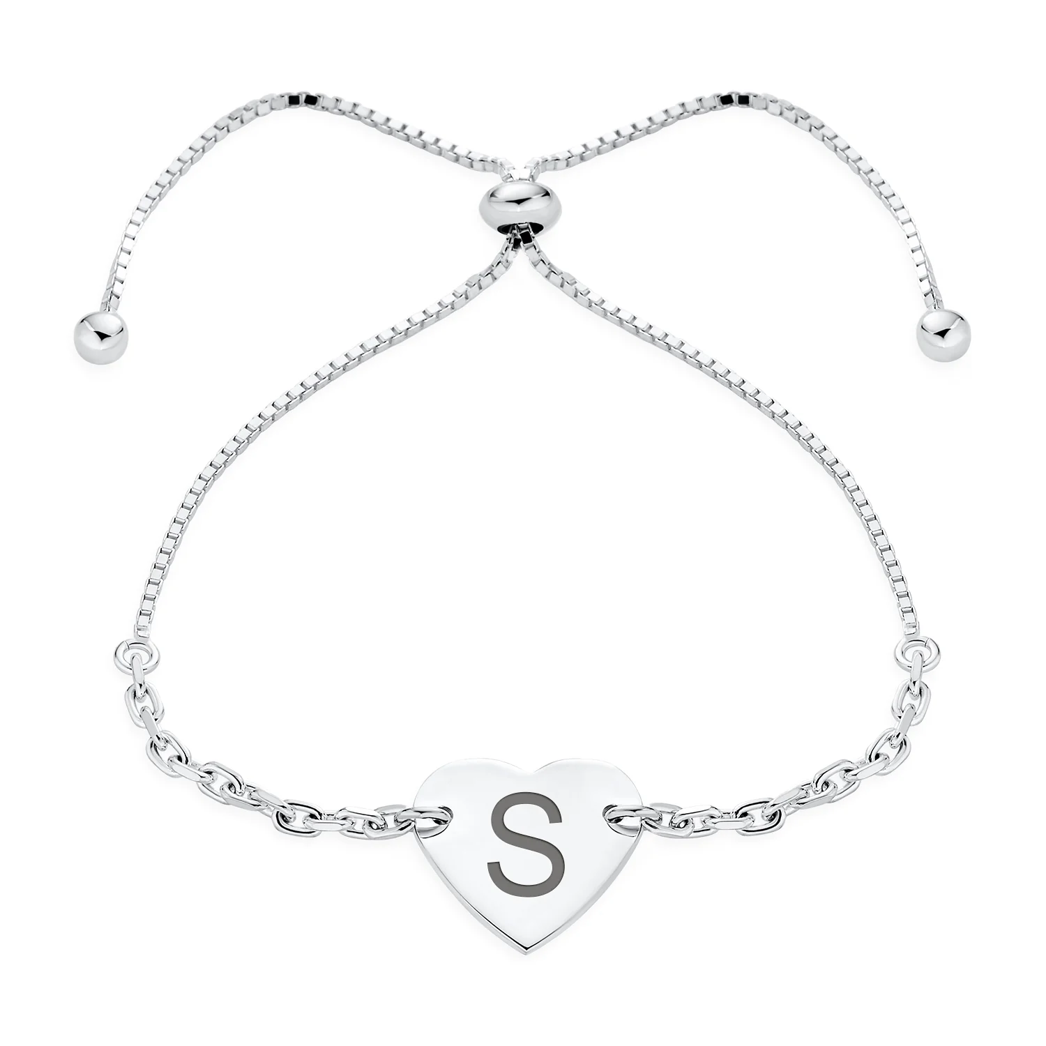 Script or Block Letter A-Z Initial Monogram Heart ID Bracelet Sterling Silver - Image 15