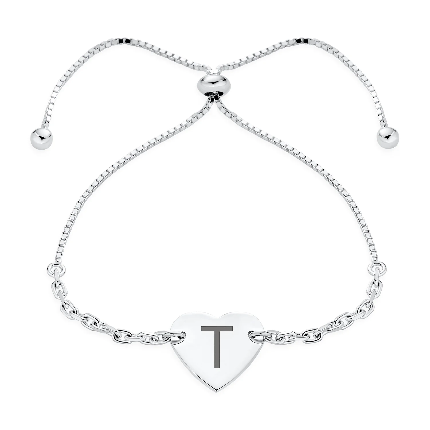 Script or Block Letter A-Z Initial Monogram Heart ID Bracelet Sterling Silver - Image 16
