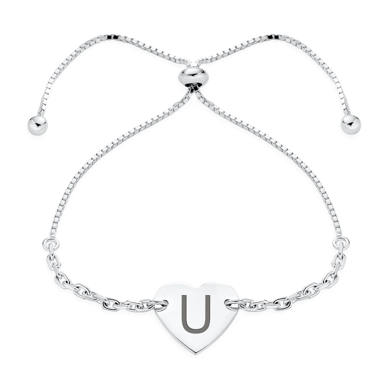 Script or Block Letter A-Z Initial Monogram Heart ID Bracelet Sterling Silver - Image 17