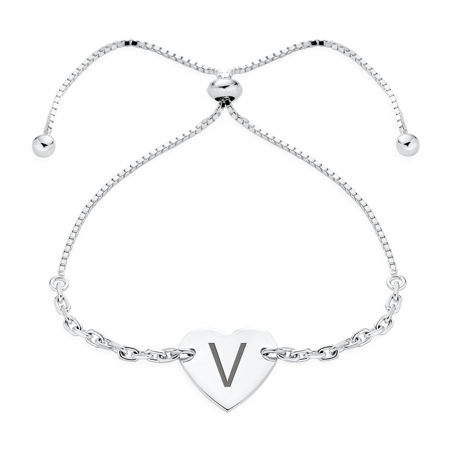 Script or Block Letter A-Z Initial Monogram Heart ID Bracelet Sterling Silver - Image 18