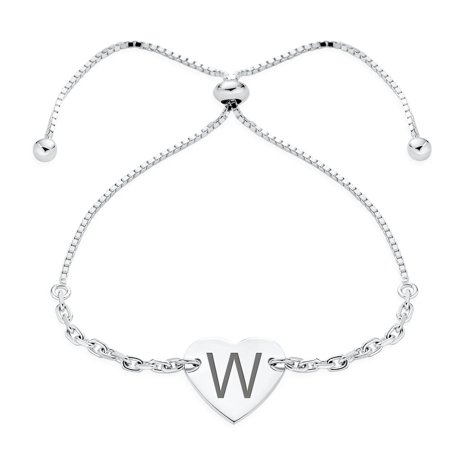 Script or Block Letter A-Z Initial Monogram Heart ID Bracelet Sterling Silver - Image 19