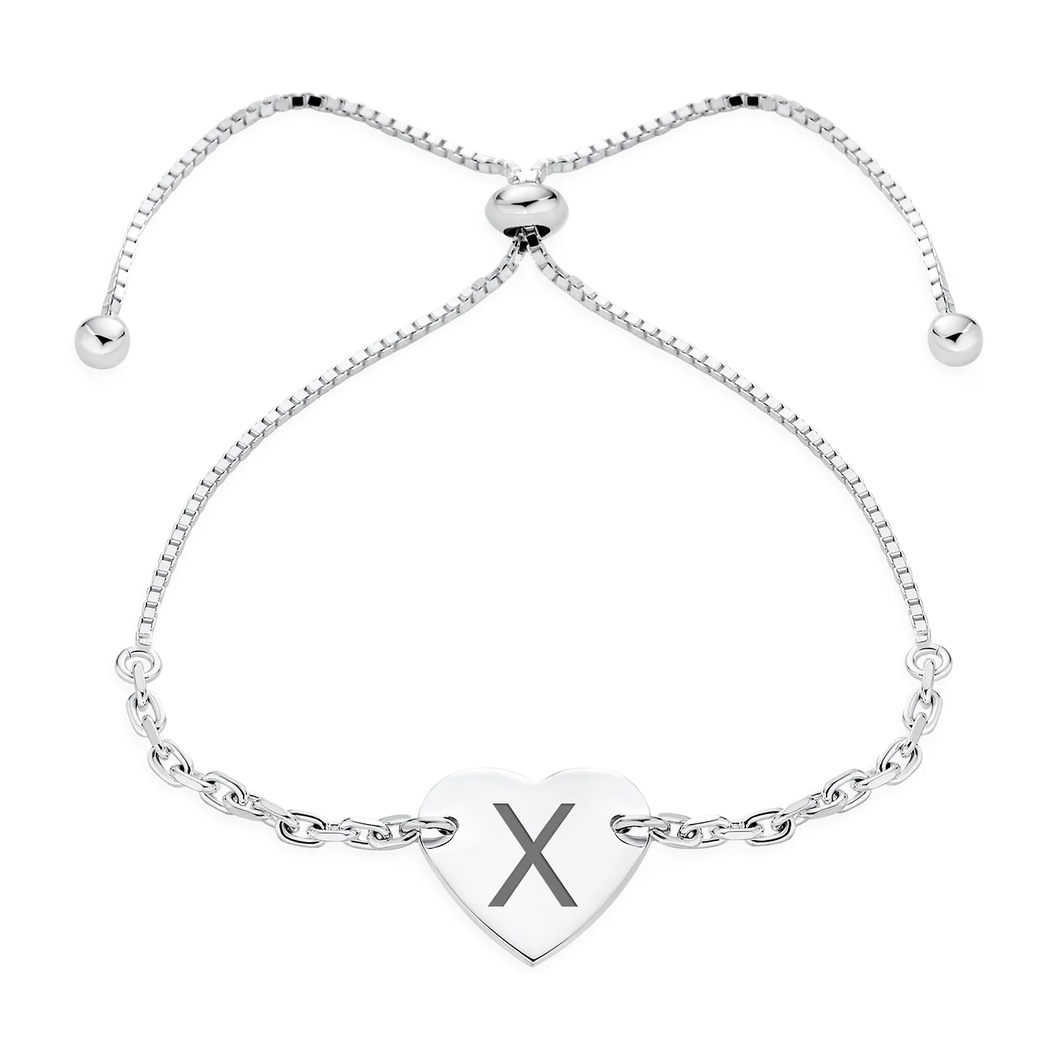 Script or Block Letter A-Z Initial Monogram Heart ID Bracelet Sterling Silver - Image 20