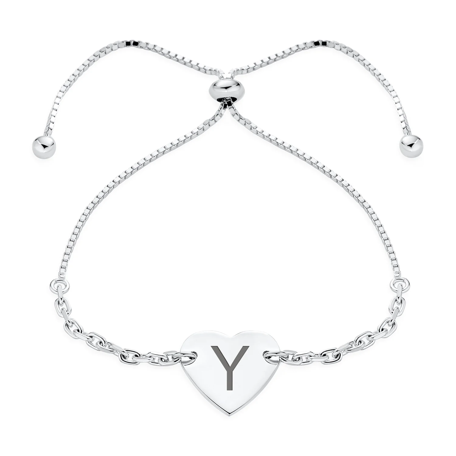 Script or Block Letter A-Z Initial Monogram Heart ID Bracelet Sterling Silver - Image 21