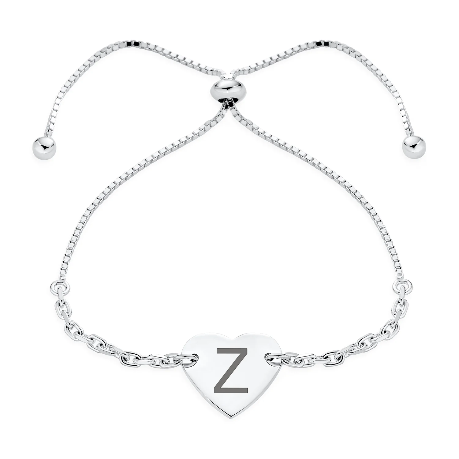Script or Block Letter A-Z Initial Monogram Heart ID Bracelet Sterling Silver - Image 22