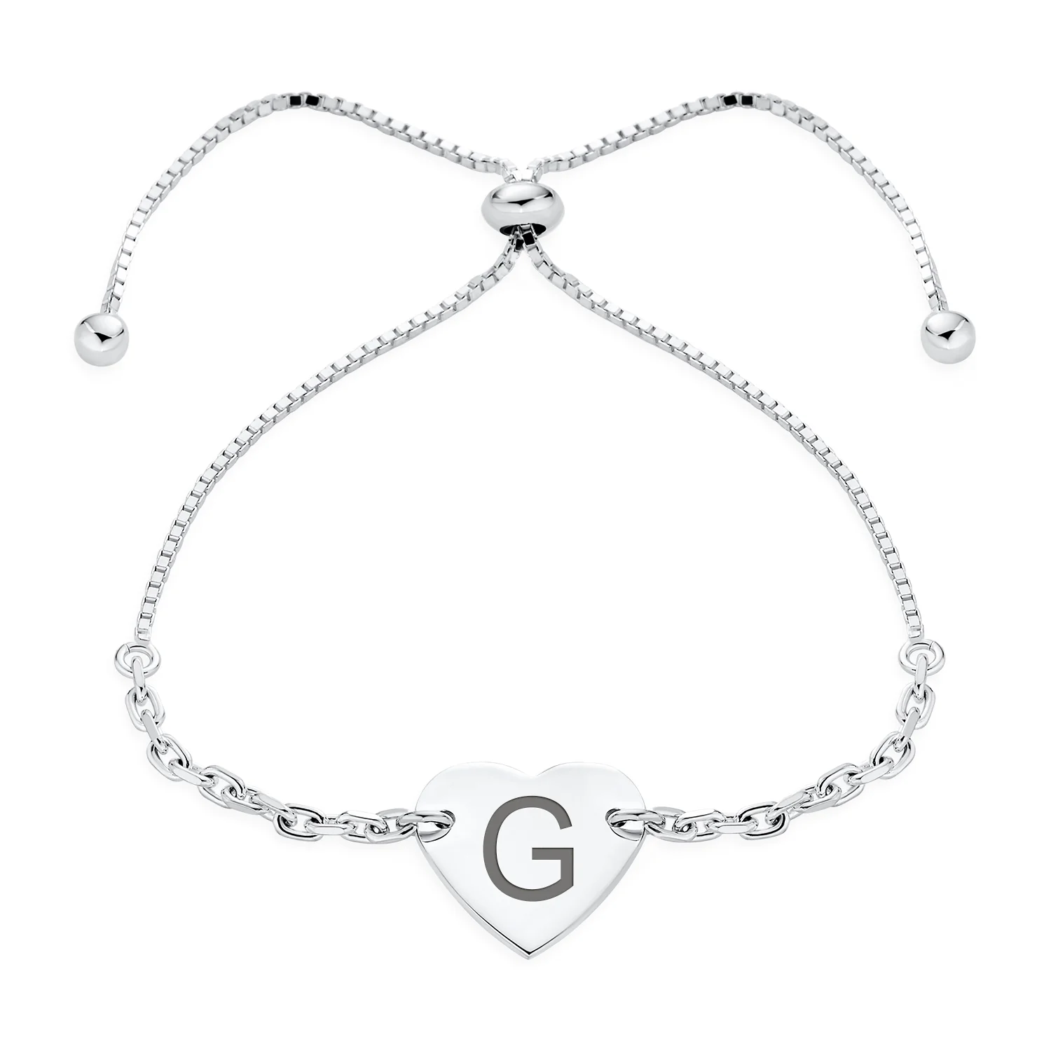 Script or Block Letter A-Z Initial Monogram Heart ID Bracelet Sterling Silver - Image 6