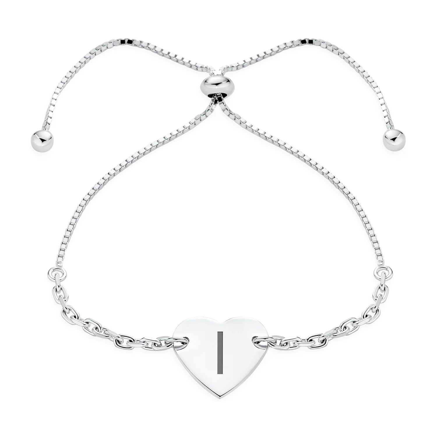 Script or Block Letter A-Z Initial Monogram Heart ID Bracelet Sterling Silver - Image 8