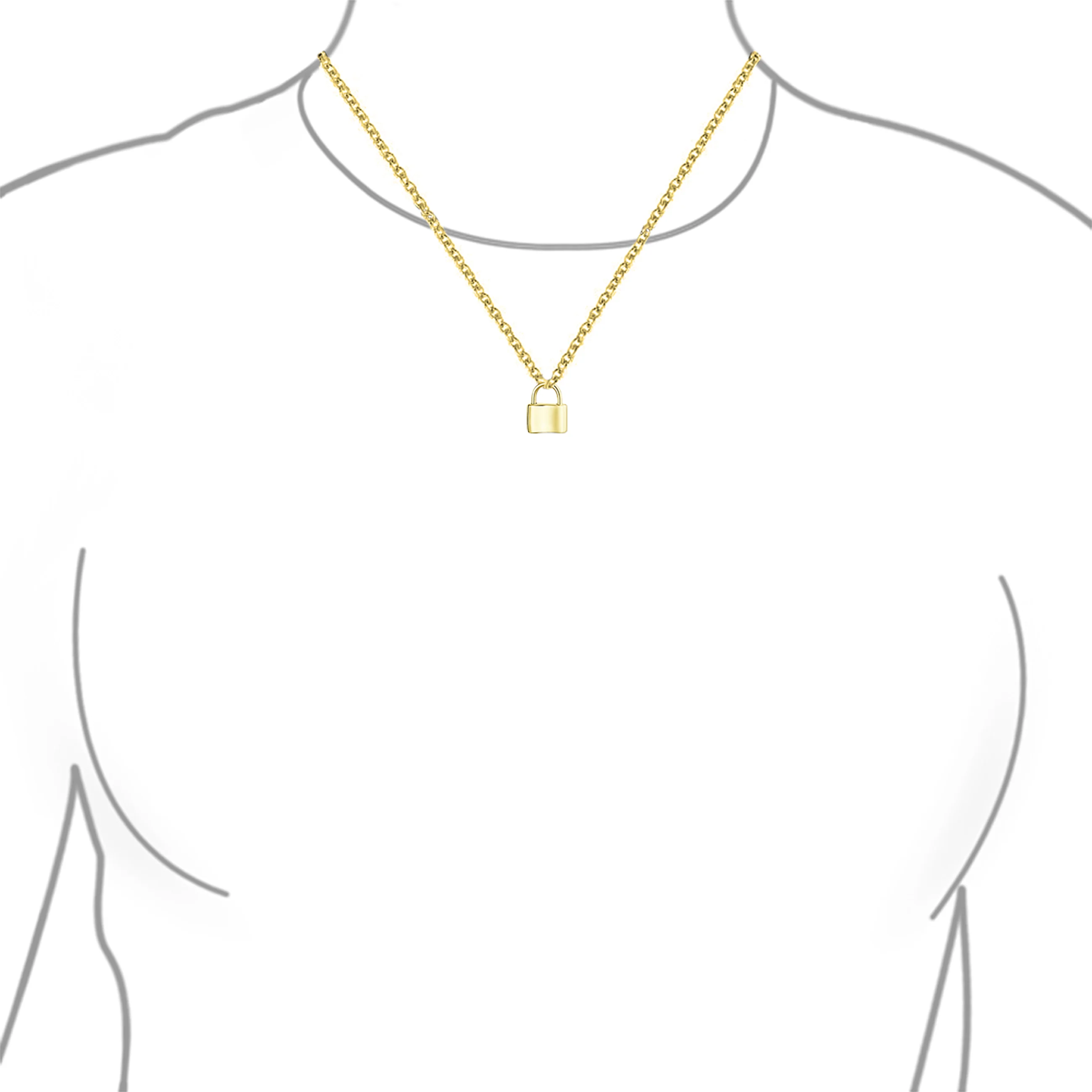 Functional Lock Pendant Charm Lovers Padlock Necklace Gold Plated Silver 16 Inch - Image 144