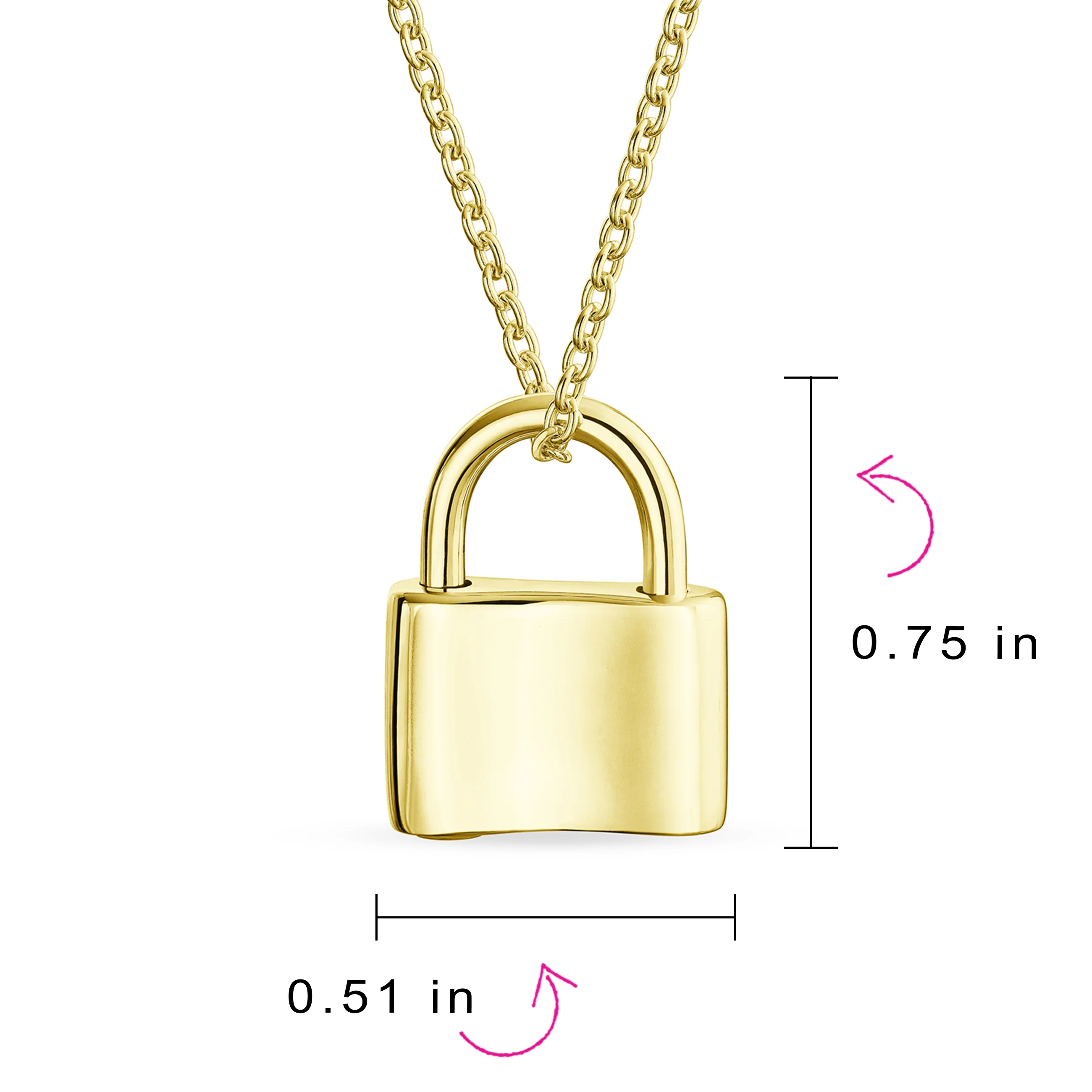 Functional Lock Pendant Charm Lovers Padlock Necklace Gold Plated Silver 16 Inch - Image 194