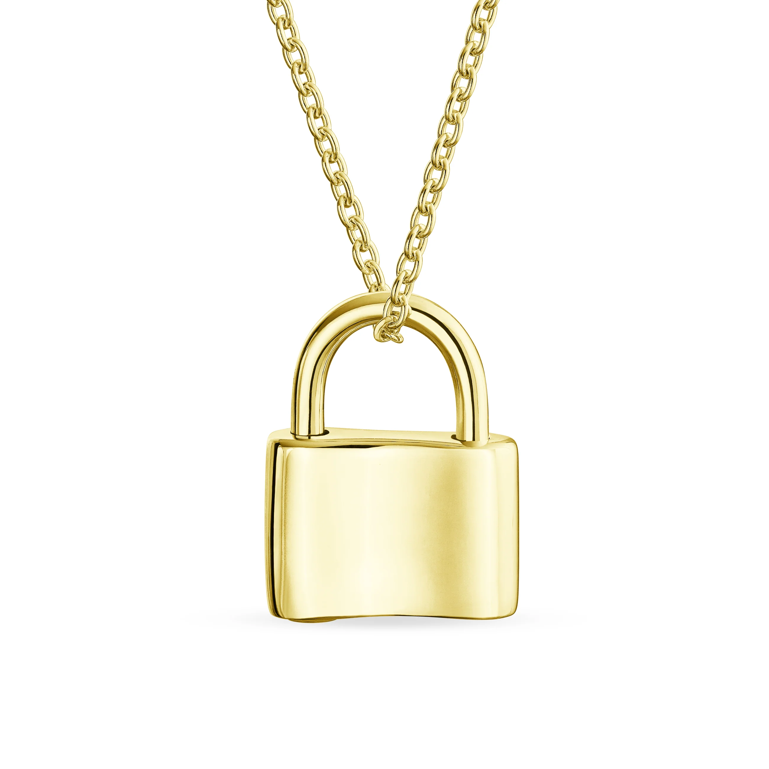 Functional Lock Pendant Charm Lovers Padlock Necklace Gold Plated Silver 16 Inch - Image 2