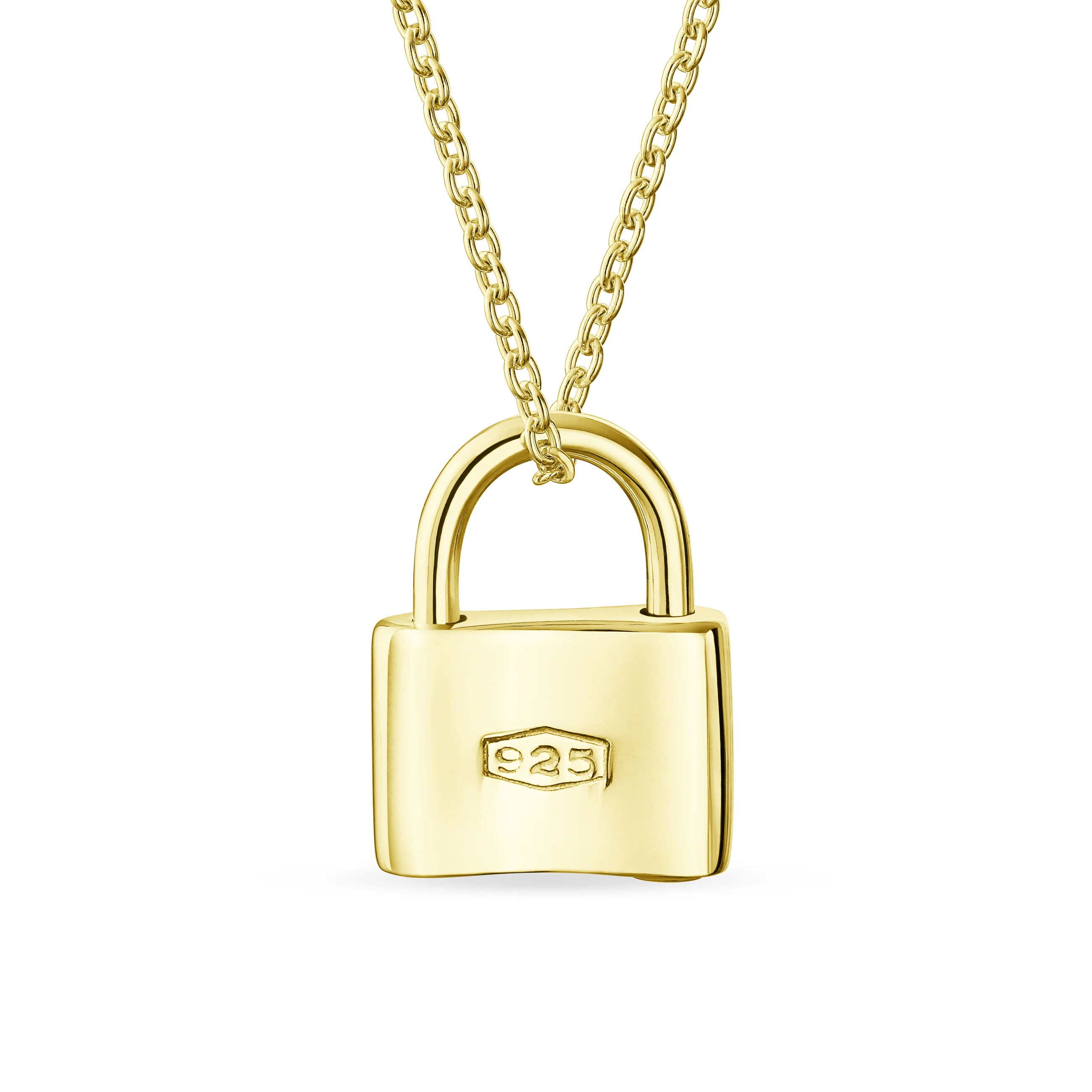 Functional Lock Pendant Charm Lovers Padlock Necklace Gold Plated Silver 16 Inch - Image 78