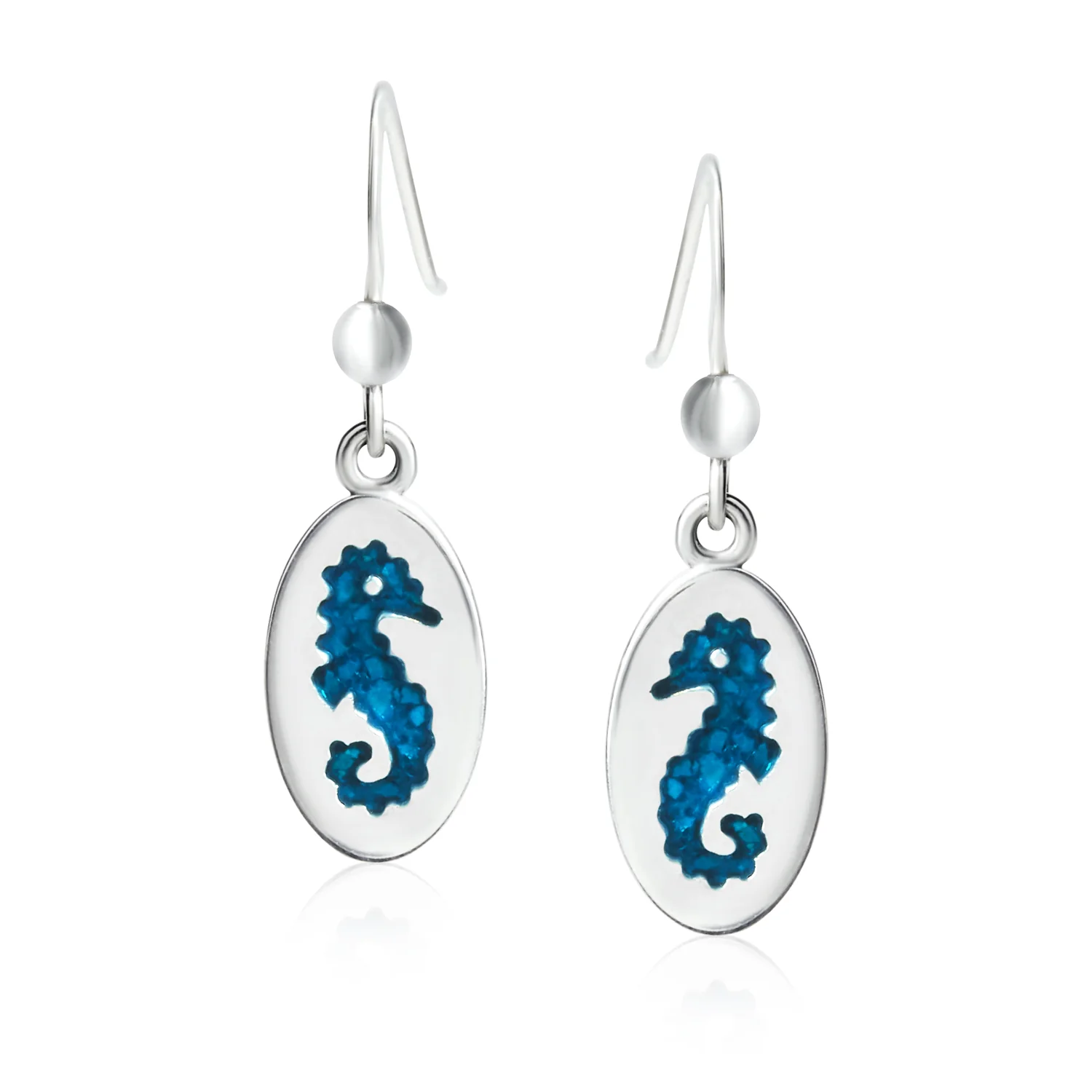 Sea Animal Nautical Blue Seahorse Dangle Earrings  Sterling Silver Fish Hook - Image 2