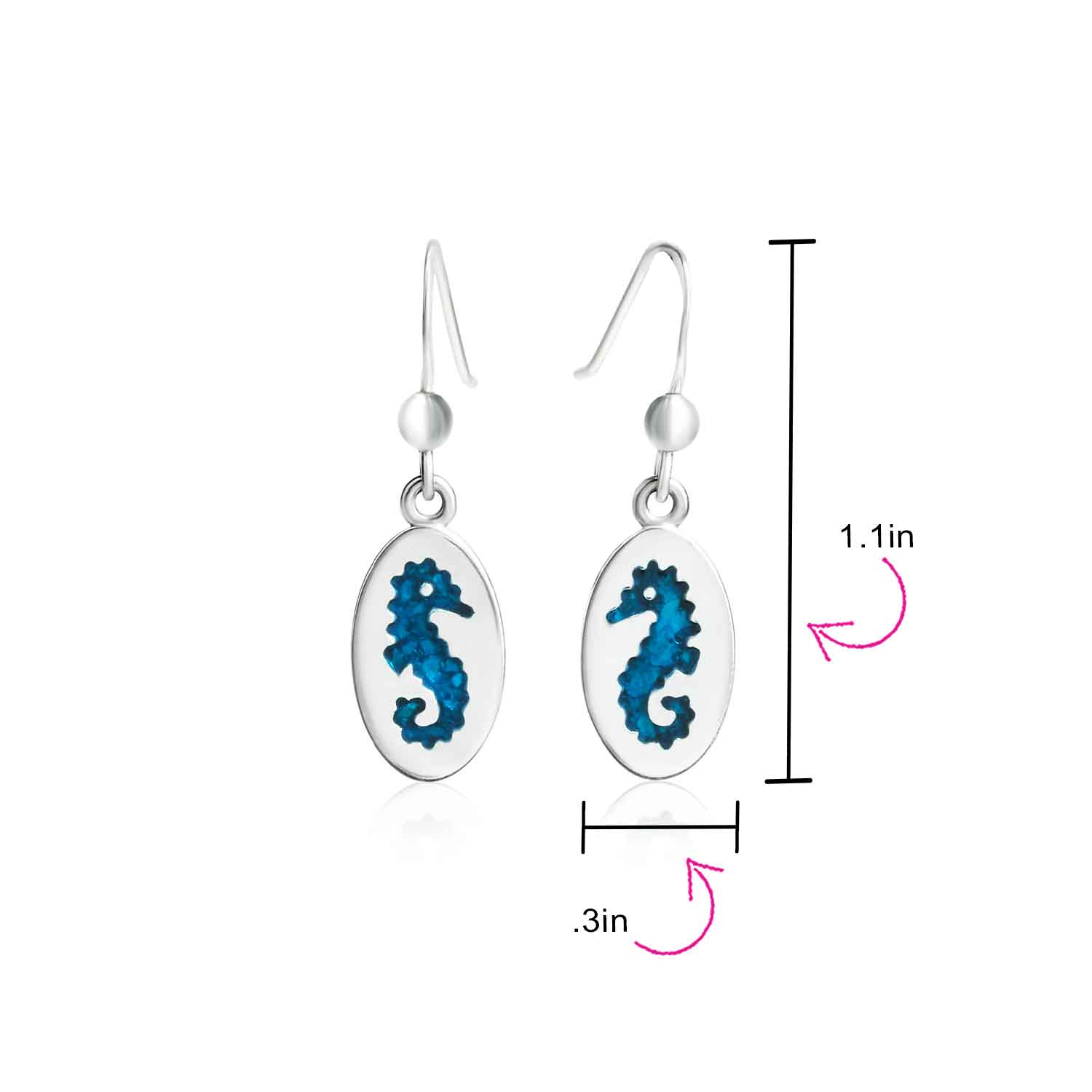 Sea Animal Nautical Blue Seahorse Dangle Earrings  Sterling Silver Fish Hook - Image 4