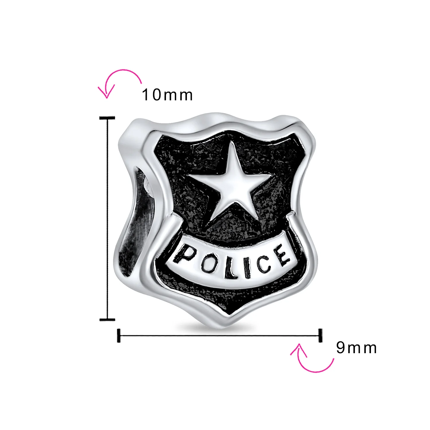 Serve Protect Officer Shield Badge Charm Bead .925 Sterling Silver For Bracelet - Image 3