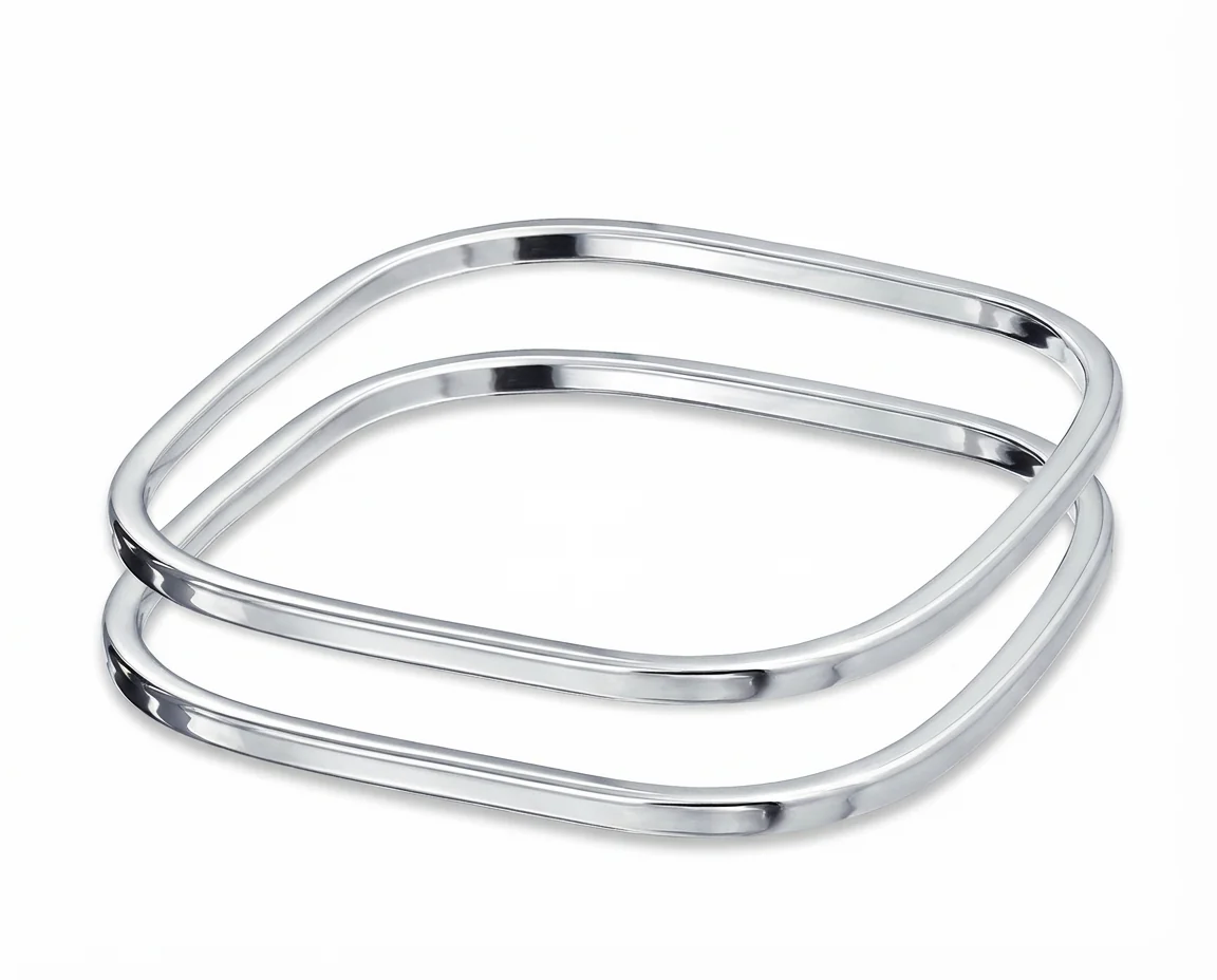 Set of 2 Plain Stackable Smooth Solid Square Bangle Bracelet .925 Sterling Silver