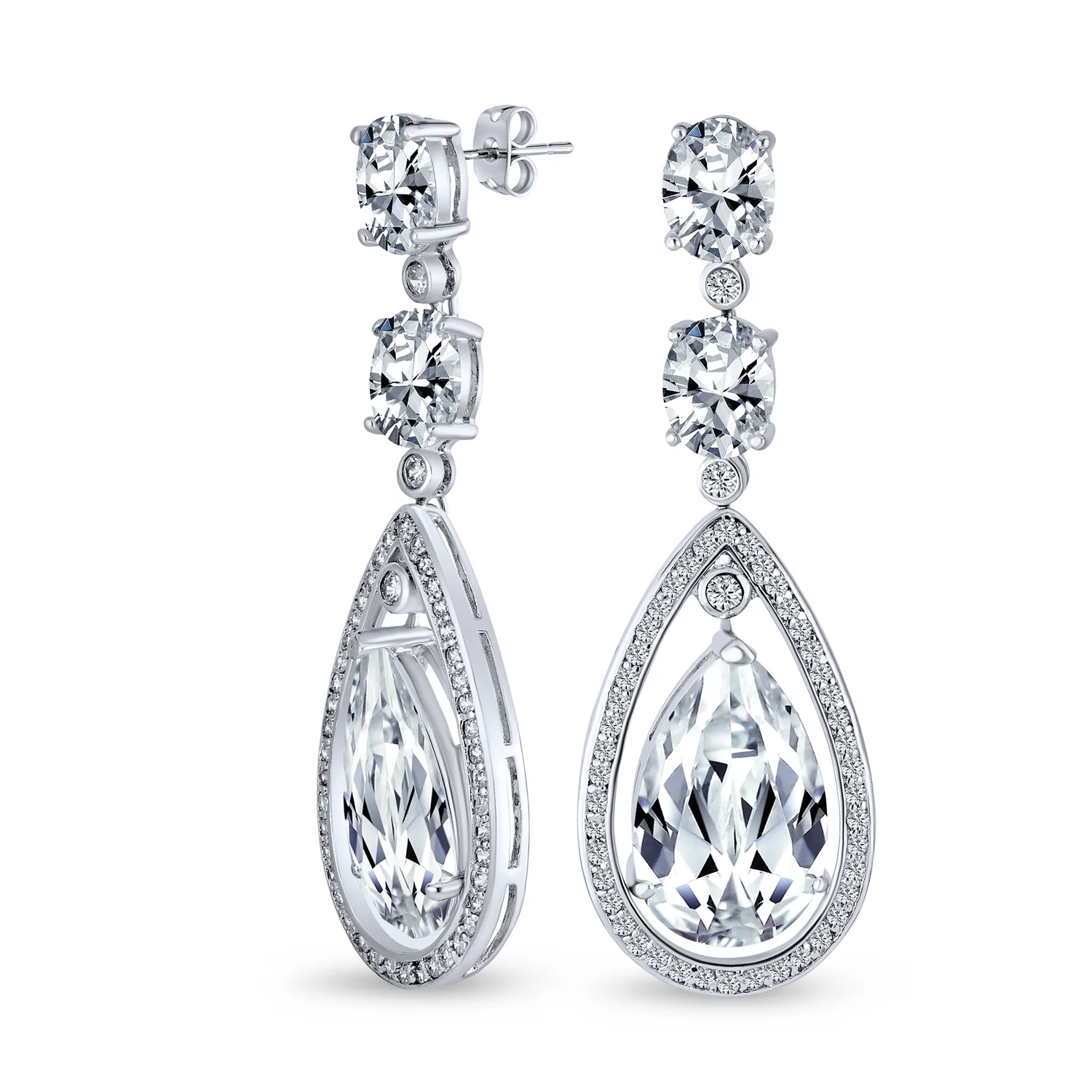Set of 2 15CT Art Deco Wedding Gemstone Clear & Blue CZ Halo Chandelier Earrings - Image 5