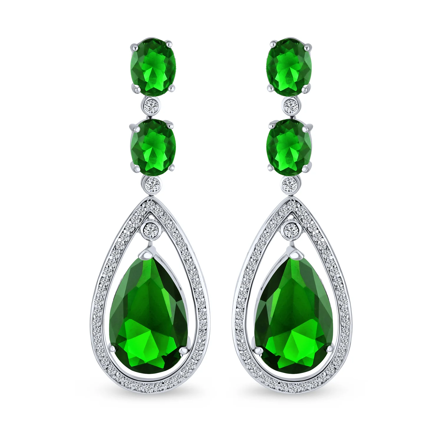 Set of 2 15CT Art Deco Wedding Gemstone Clear & Blue CZ Halo Chandelier Earrings - Image 8