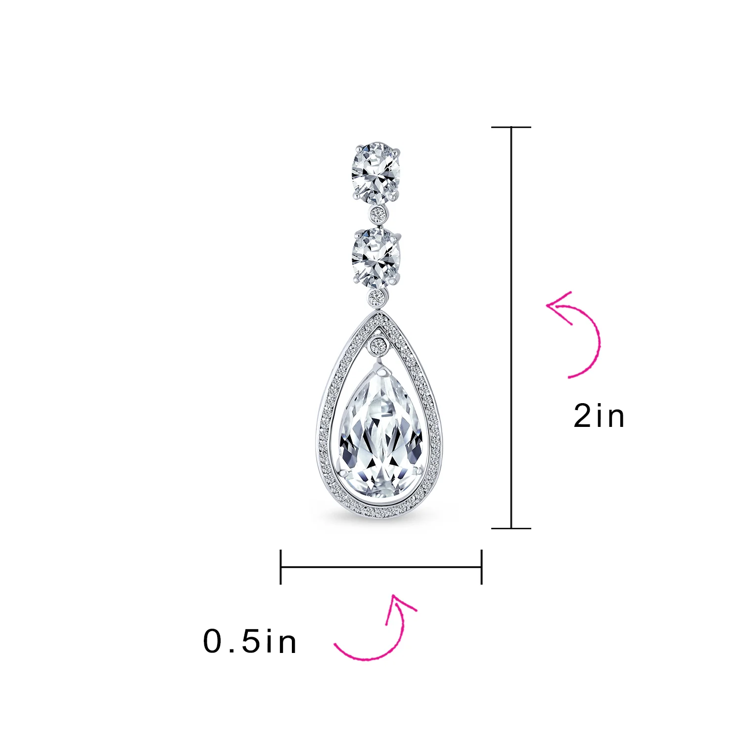 Set of 2 15CT Art Deco Wedding Gemstone Clear & Blue CZ Halo Chandelier Earrings - Image 9