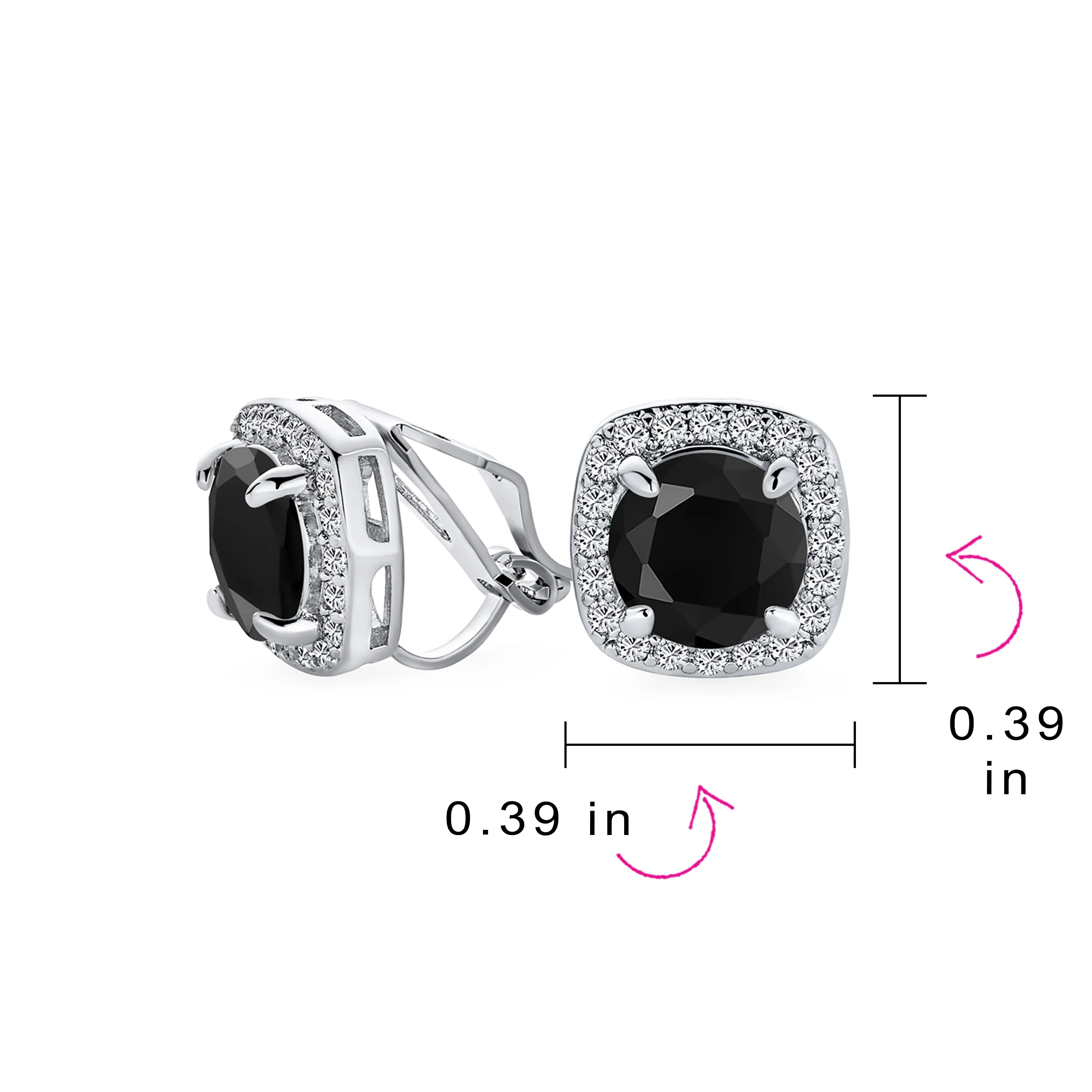 Set of 2 Black Clear 2CT Round CZ Solitaire Halo Clip-On Earrings Silver Plated - Image 7