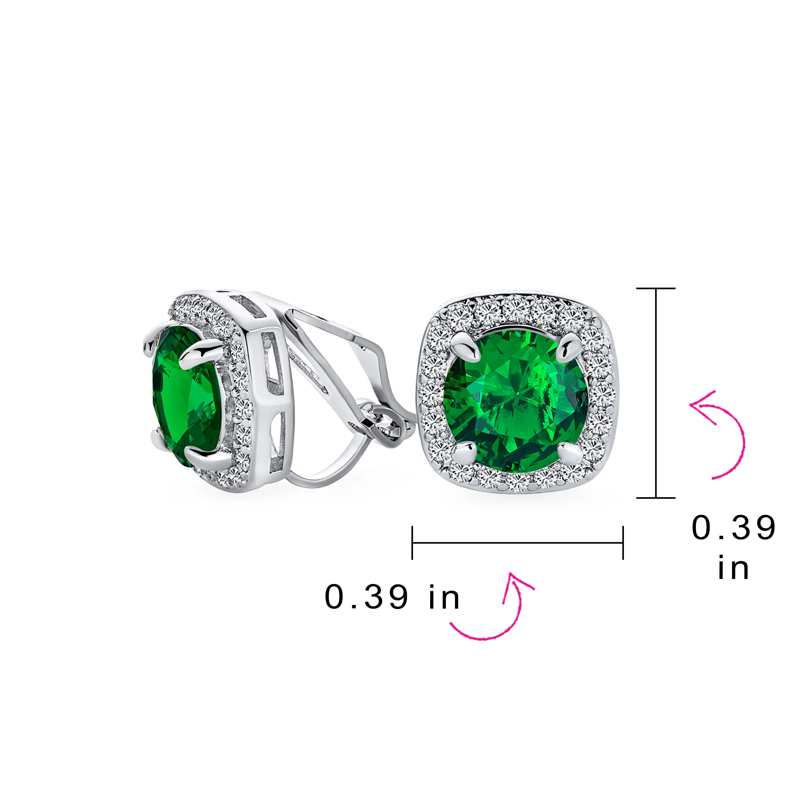 Set of 2 Black Clear 2CT Round CZ Solitaire Halo Clip-On Earrings Silver Plated - Image 8