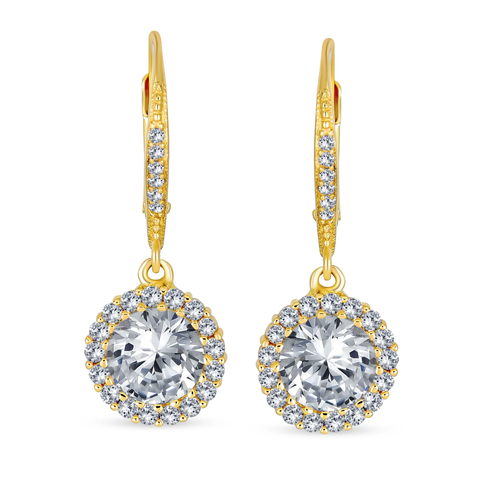 Set of 2 3CT Halo Solitaire CZ Dangle Earrings Rose Gold & Gold Plated Silver - Image 11