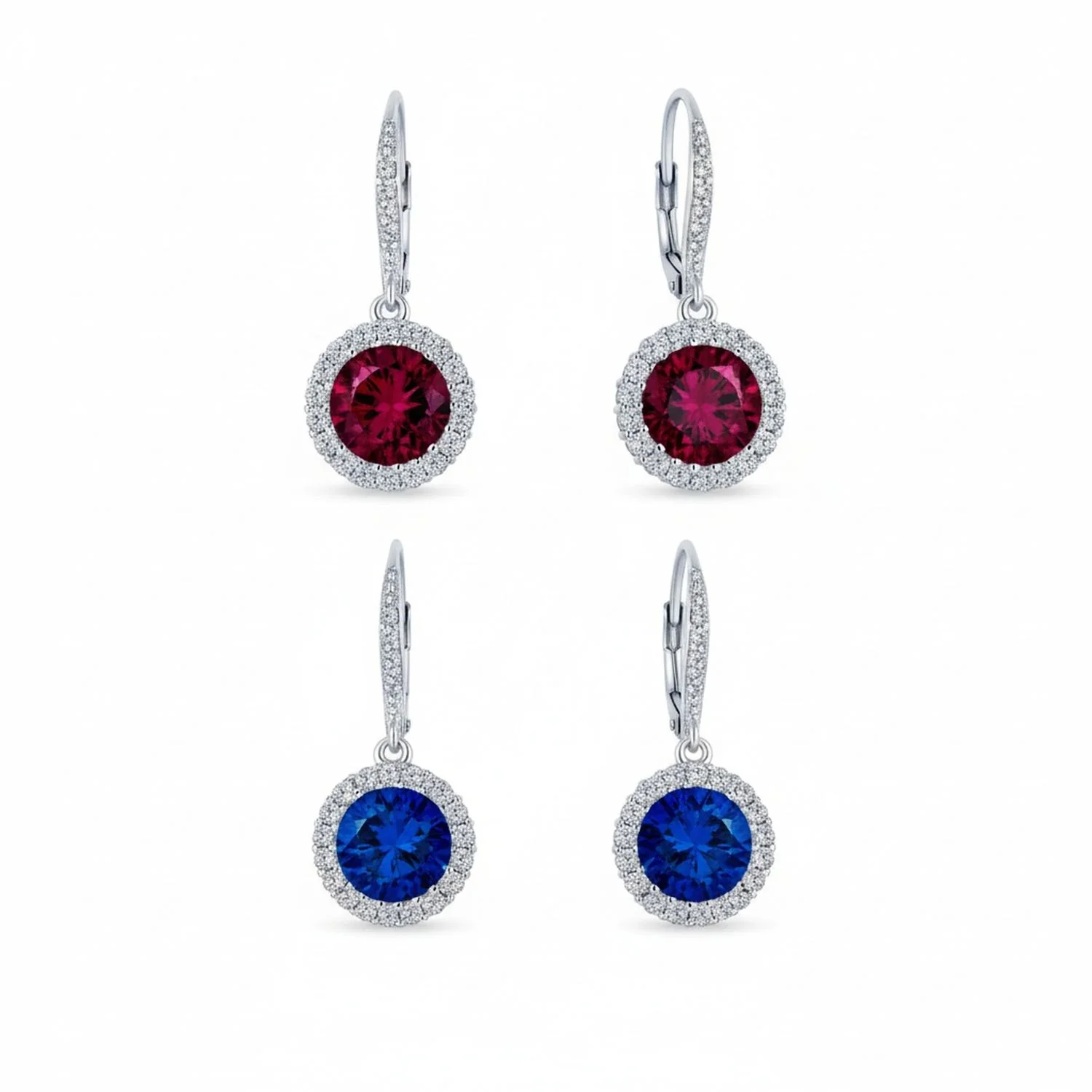 Set of 2 3CT Halo Solitaire CZ Dangle Earrings Rose Gold & Gold Plated Silver - Image 2