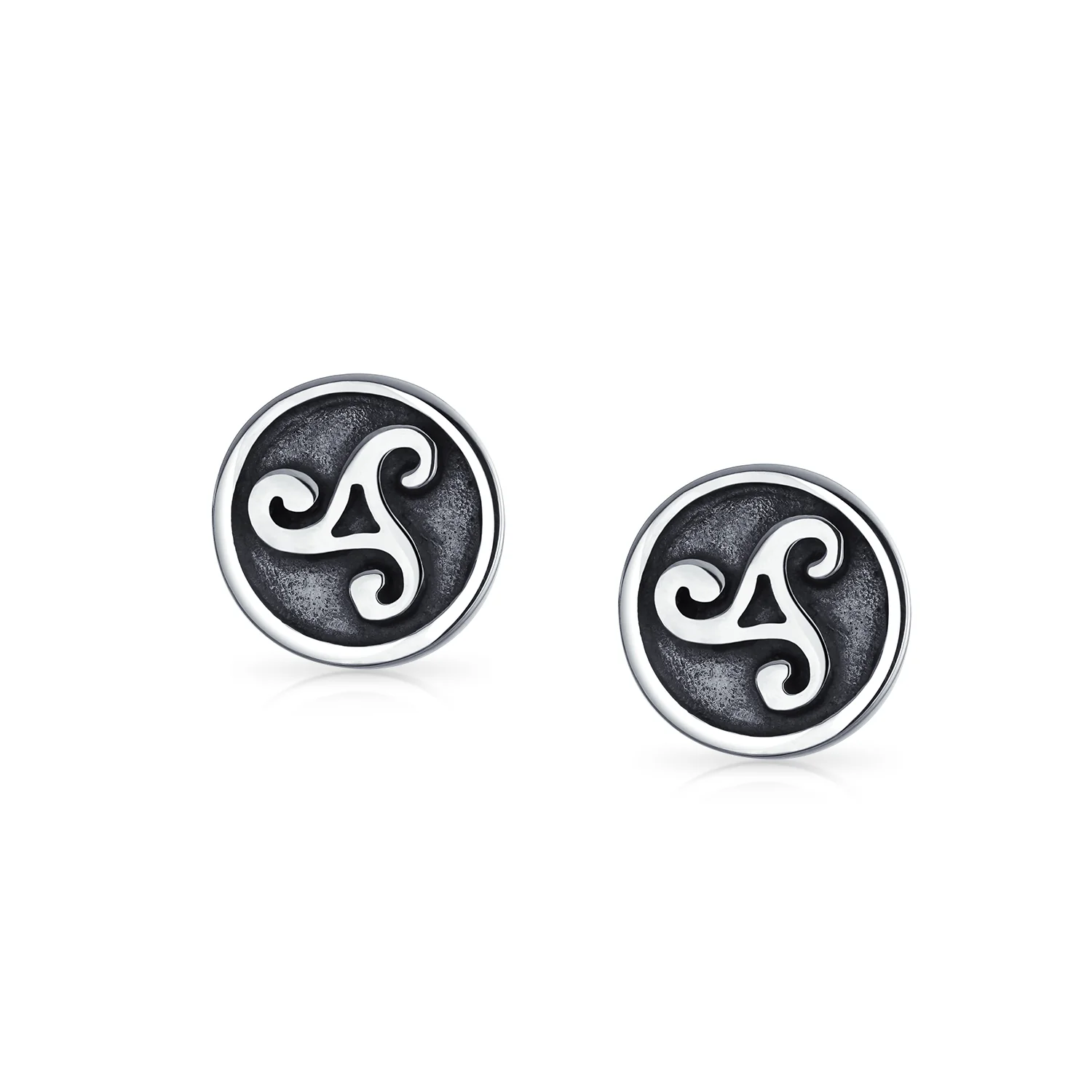Set of 2 Ancient Celtic Triskele Stud Earrings in Oxidized Sterling Silver - Image 2