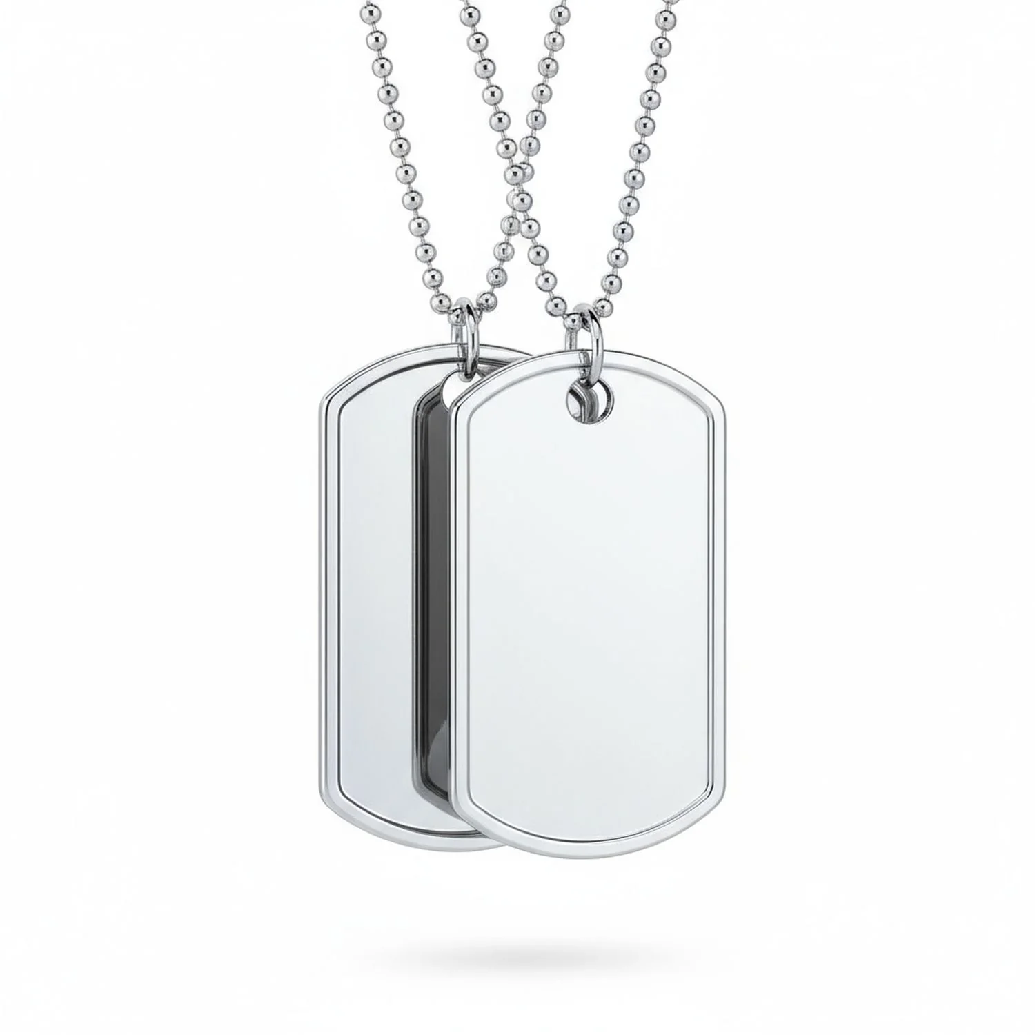 Set of 2 Army Dog Tag Pendant Necklace Sterling Silver 20 Inch Chain