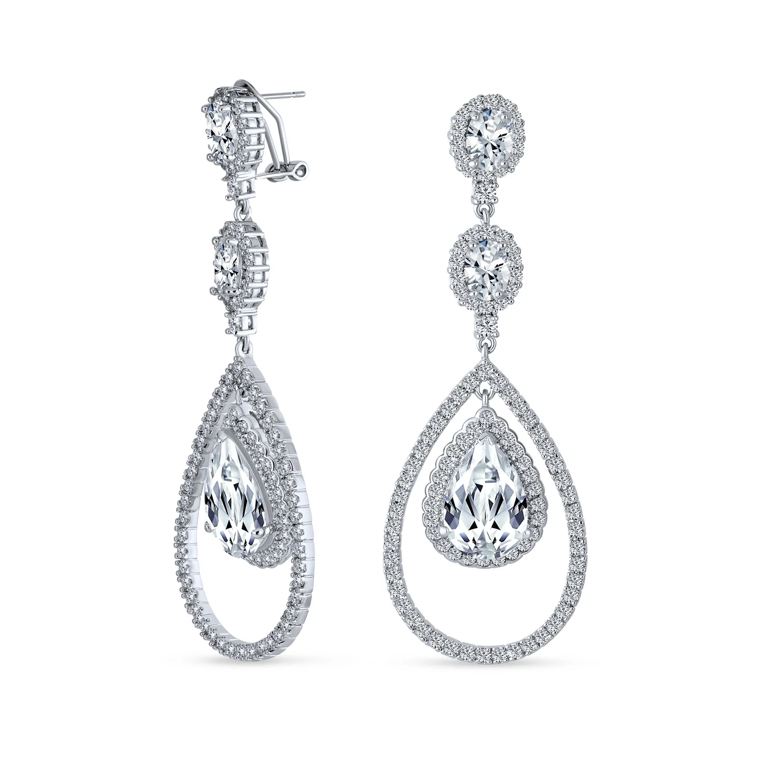 Set of 2 Art Deco Wedding Gemstone Clear & Green CZ Dangle Chandelier Earrings - Image 5