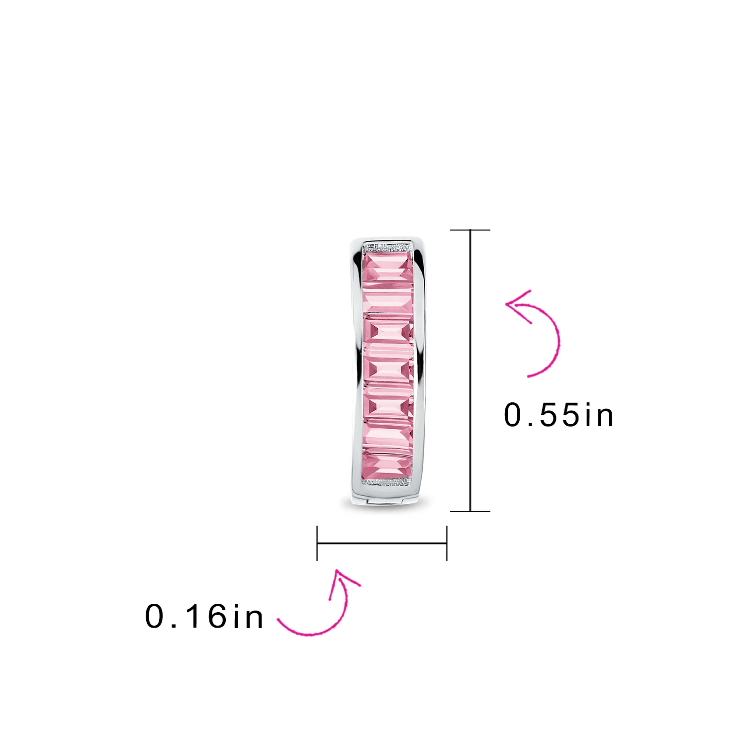 Set of 2 Baguette Cut Channel Set Blue & Pink CZ Hoop Earrings Sterling Silver - Image 5
