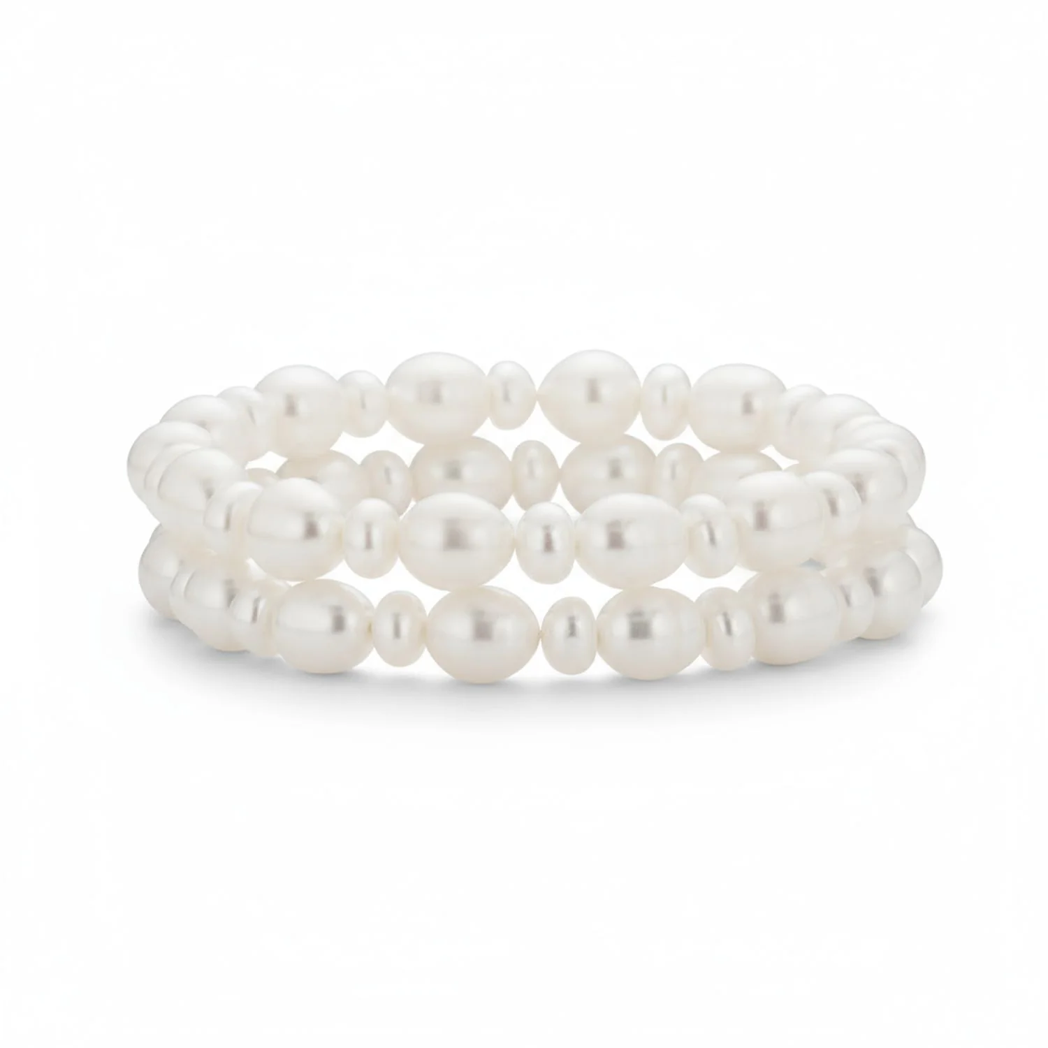 Set of 2 Baroque White Freshwater Pearl Stretch Bracelet Stackable