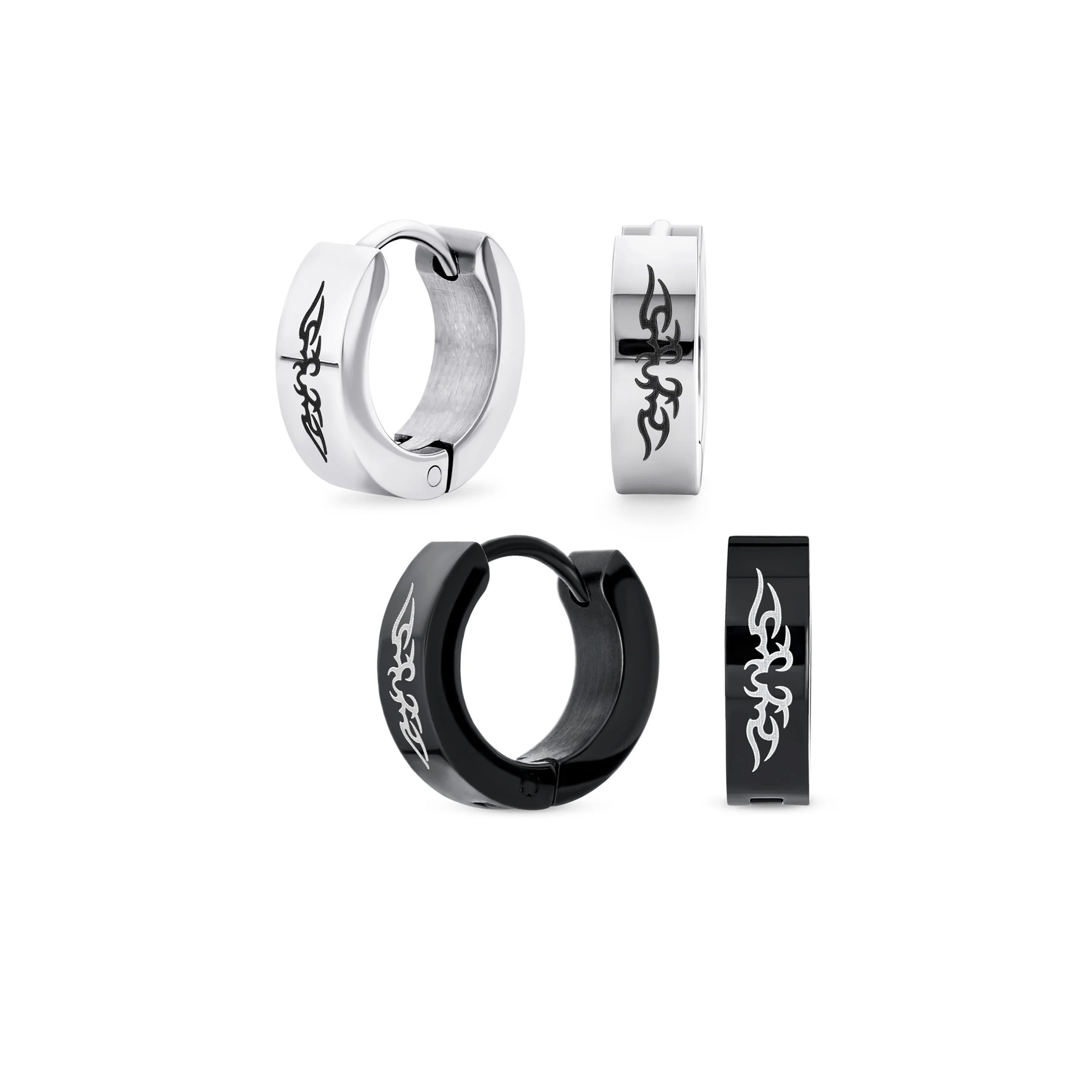 Set of 2 Laser Etched Angel Wings Mini Hoop Huggie Earrings Stainless Steel