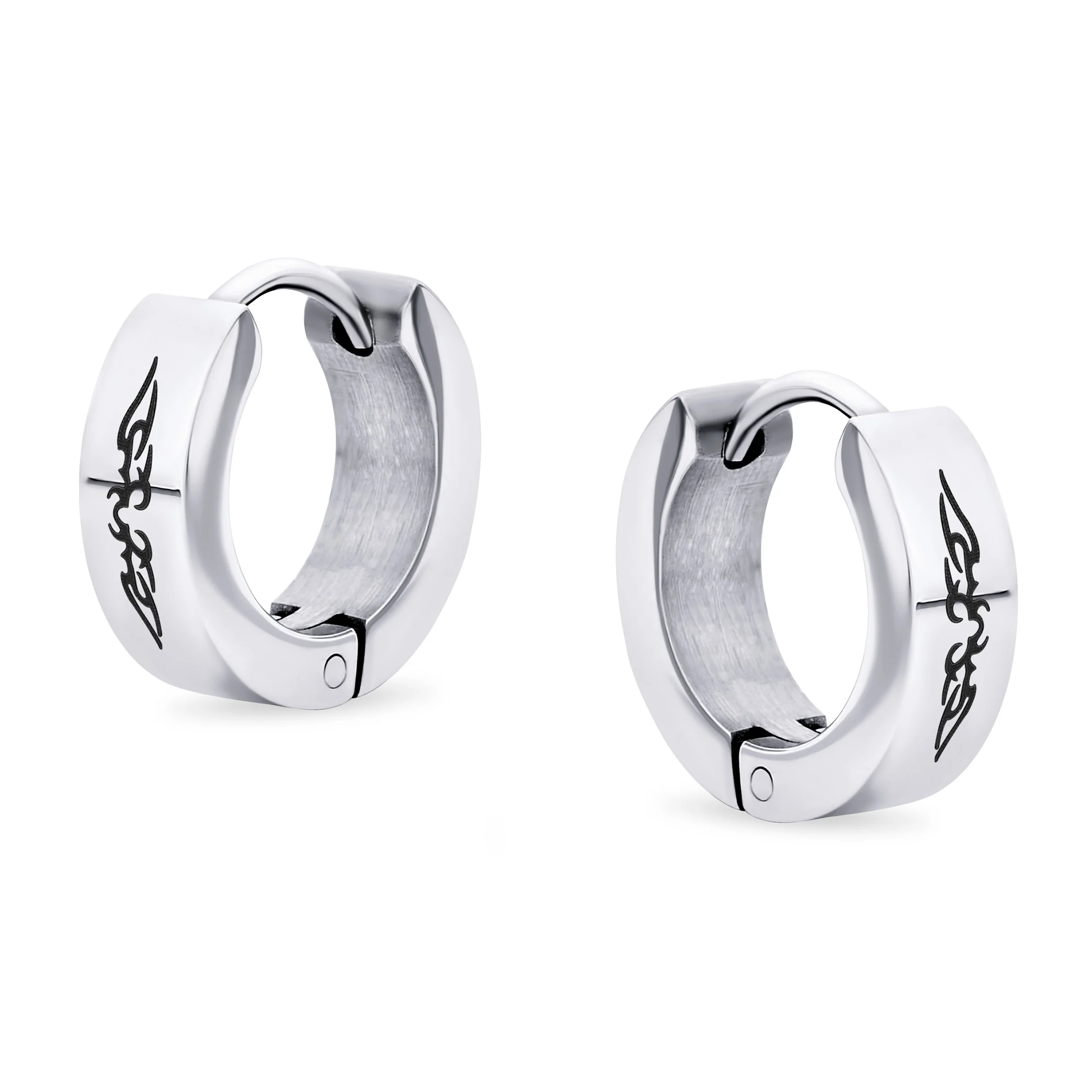 Set of 2 Laser Etched Angel Wings Mini Hoop Huggie Earrings Stainless Steel - Image 2