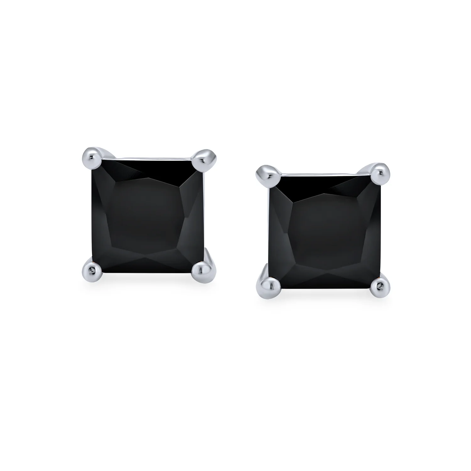 Set of 2 Black Square Princess Cut CZ Stud Earrings Gold Plated Silver 5MM - Image 5