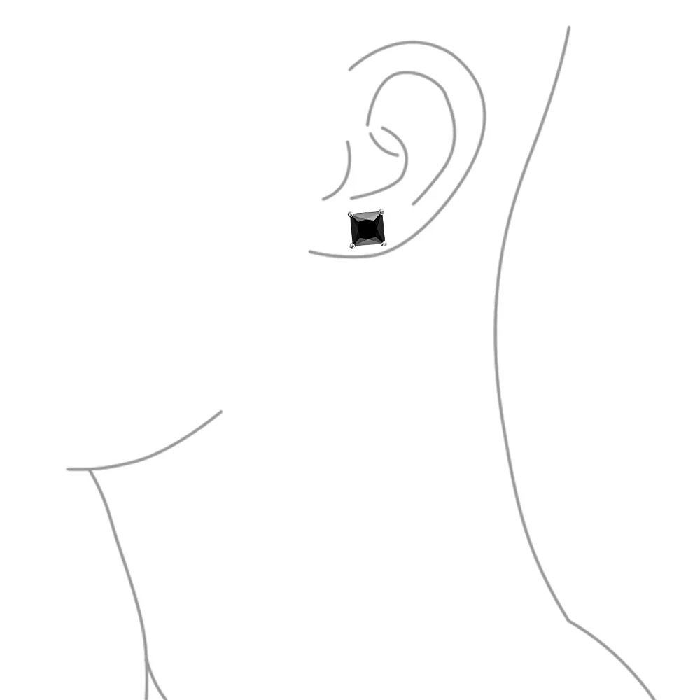 Set of 2 Black Square Princess Cut CZ Stud Earrings Gold Plated Silver 5MM - Image 9