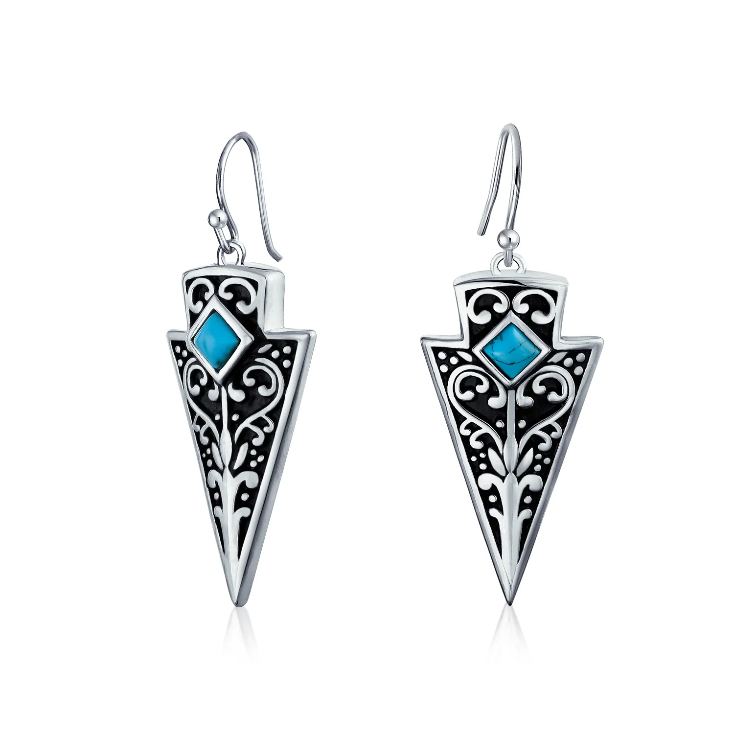 Set of 2 Boho Blue Turquoise Gemstone Arrowhead & Heart Earrings Sterling Silver - Image 6