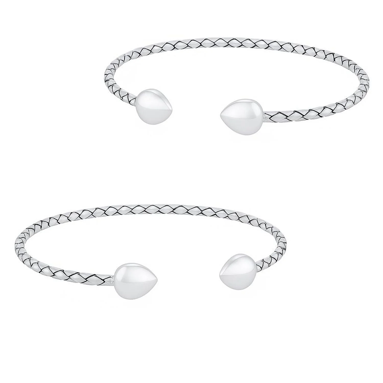 Set of 2 Boho Western Arrow Heart Tip Twist Stackable Bangle Bracelet Silver