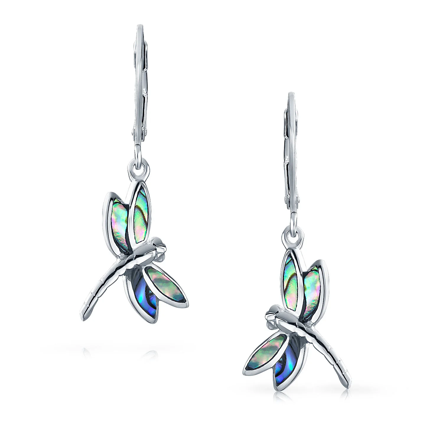 Set of 2 Butterfly Dragonfly & Filigree Teardrop Abalone Shell Dangle Earrings - Image 6