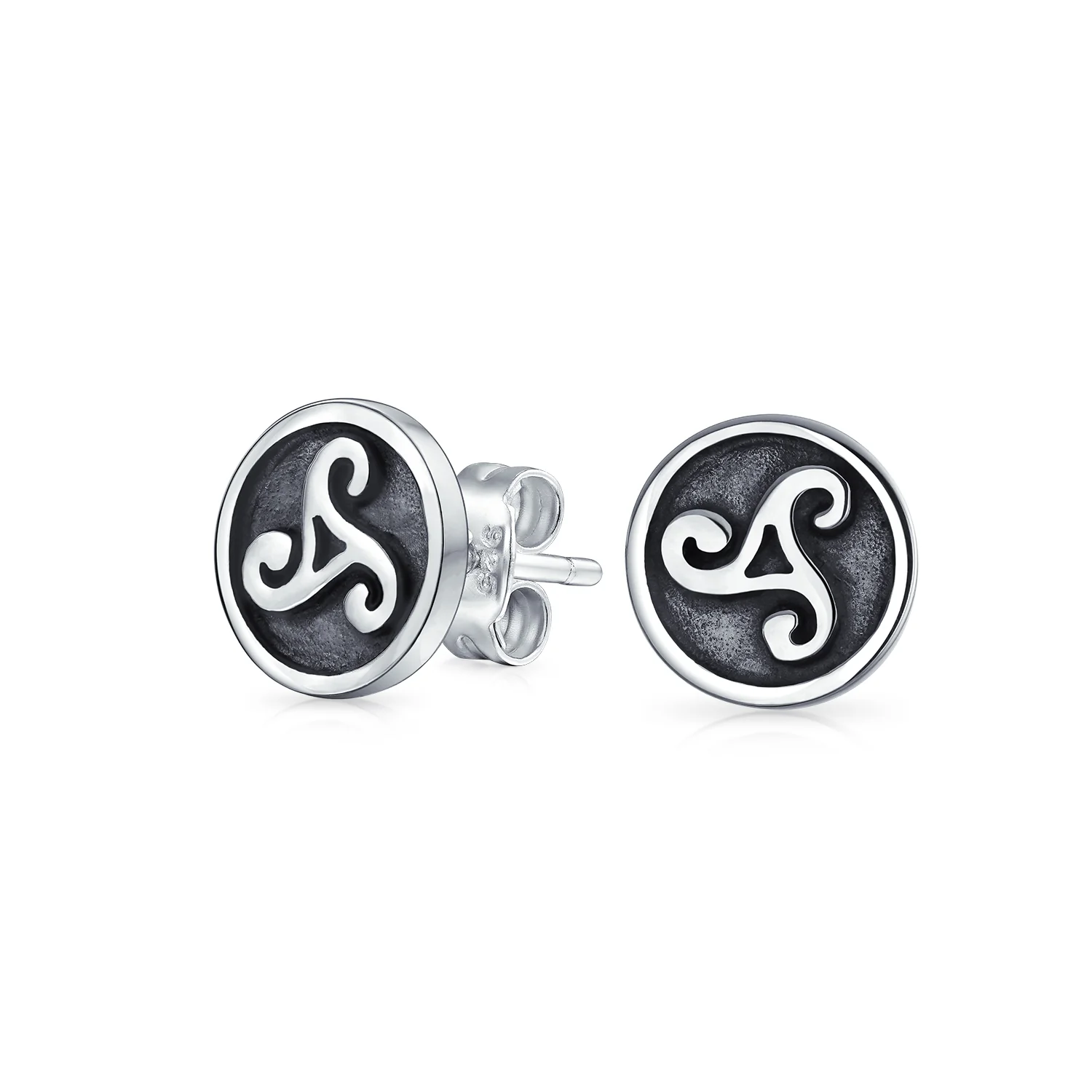 Set of 2 Celtic Infinity Knot & Round Triskele Stud Earrings Oxidized Silver - Image 6