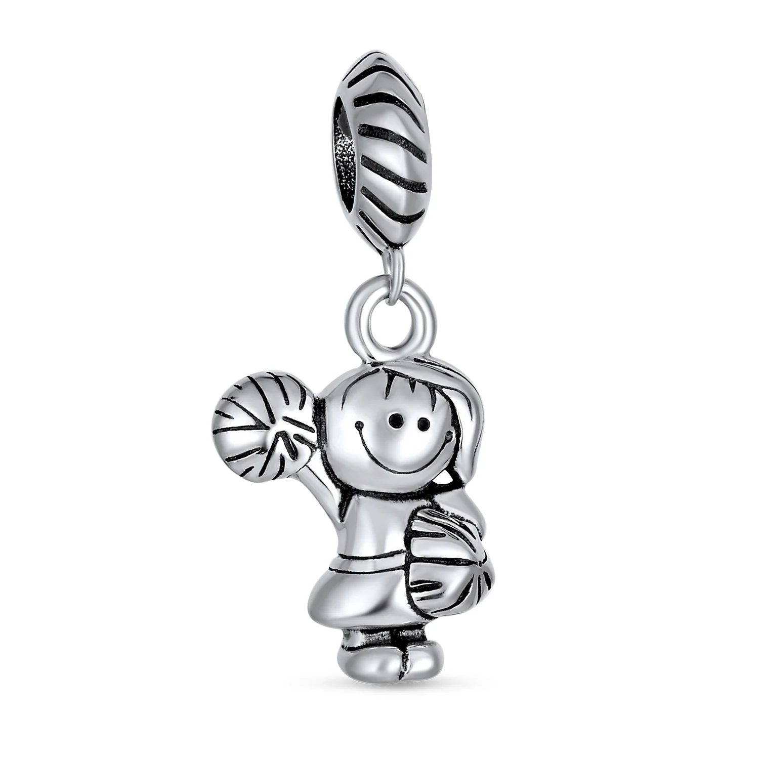 Set of 2 Cheerleader & Soccer Player Dangle Charm Bead Sterling Silver - Image 3